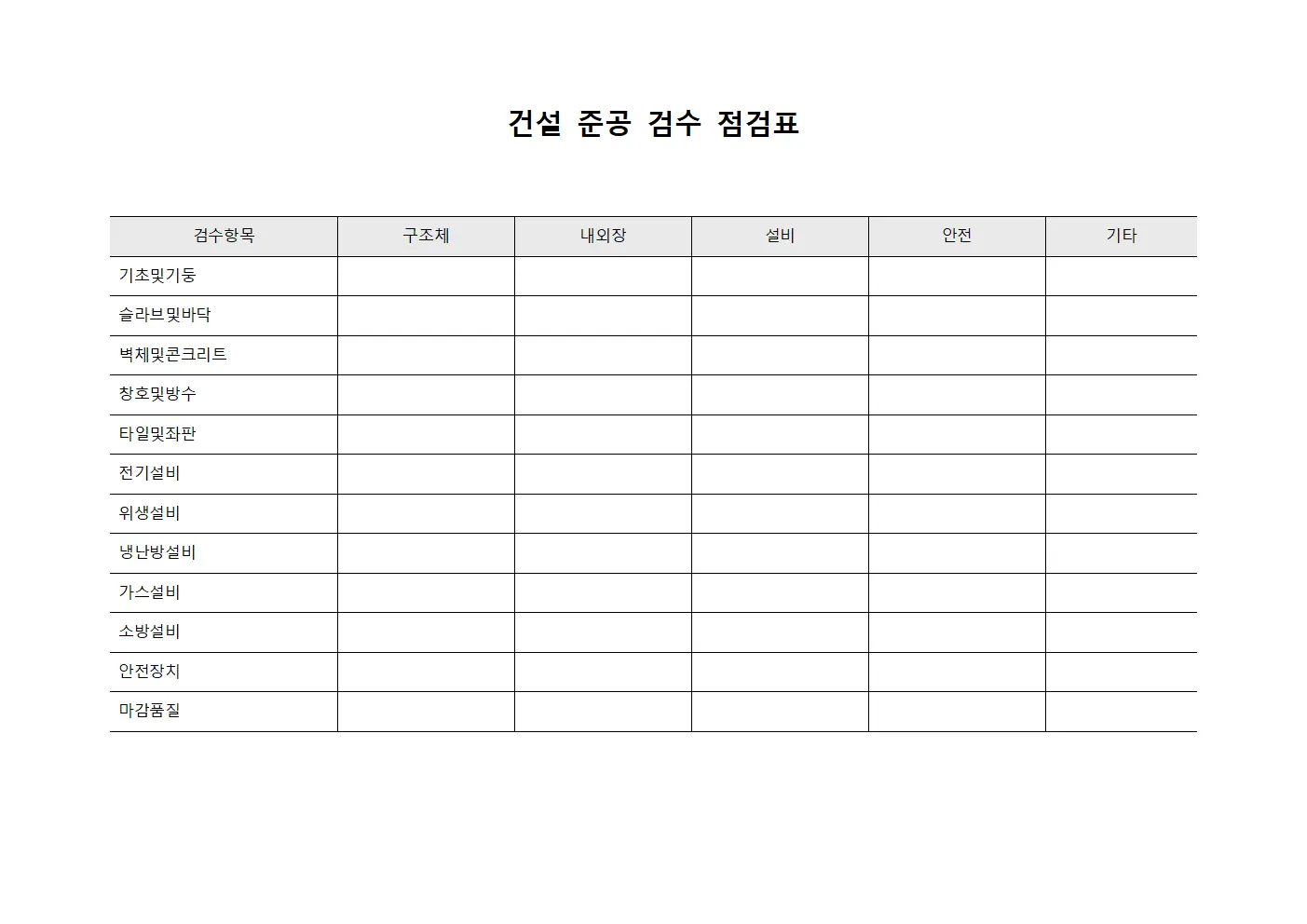 건설 준공 검수 점검표