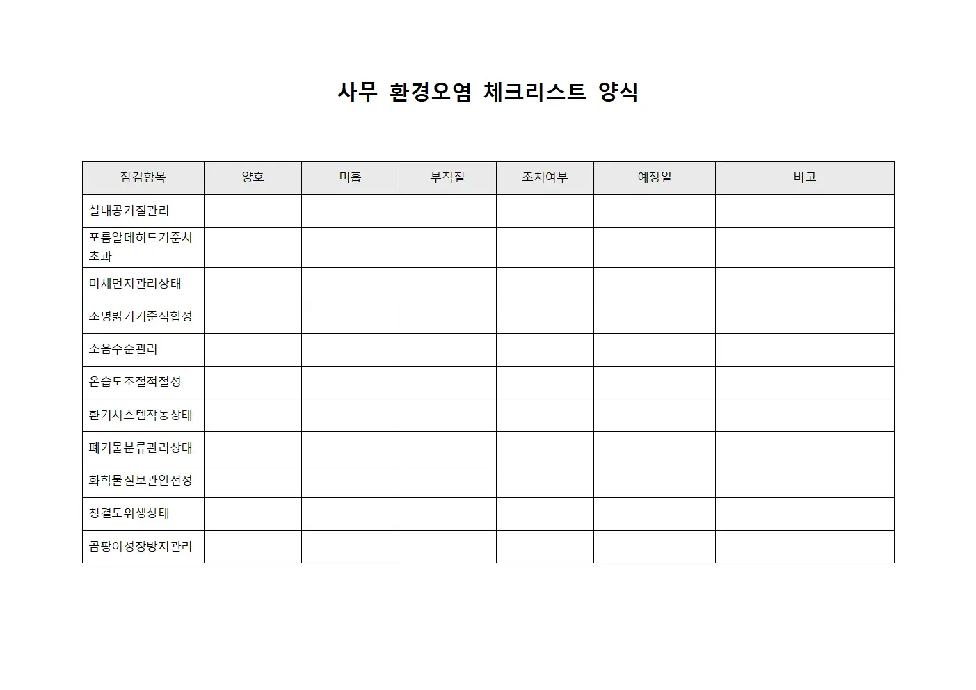사무 환경오염 체크리스트 양식