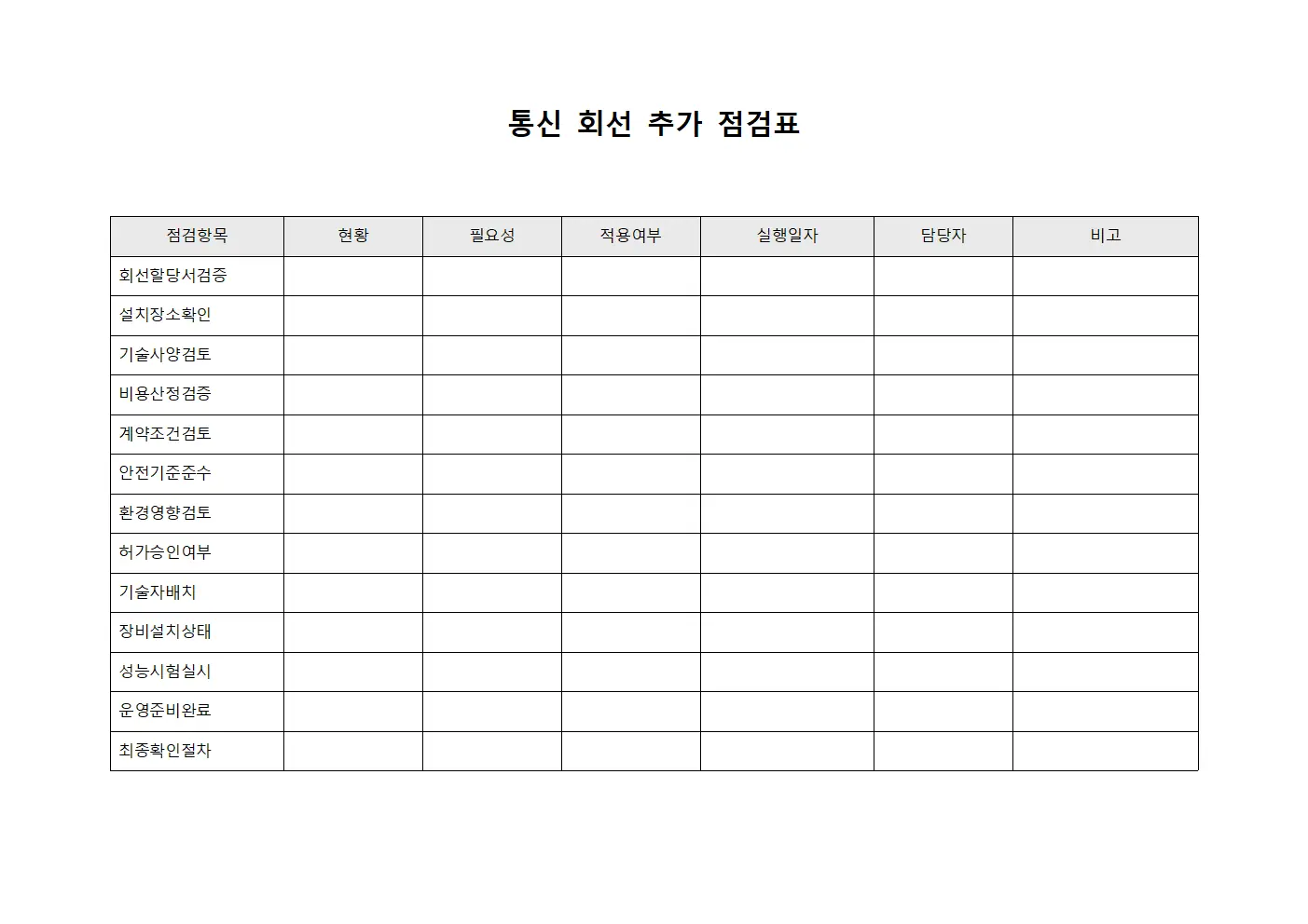 통신 회선 추가 점검표 문서.서식