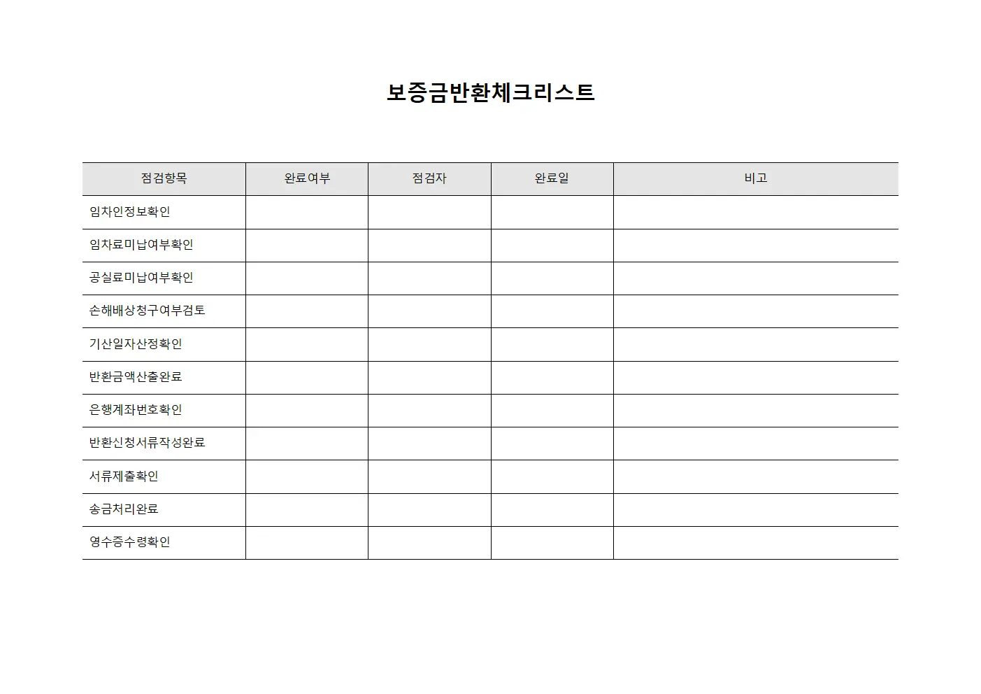 보증금반환체크리스트 서식파일