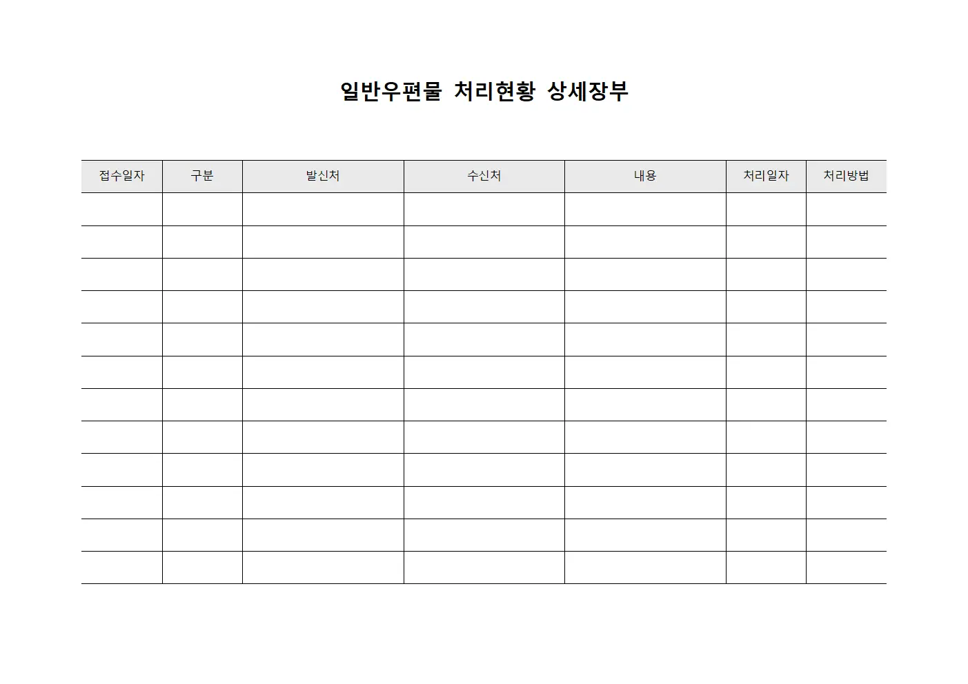 일반우편물 처리현황 상세장부 양식.서식