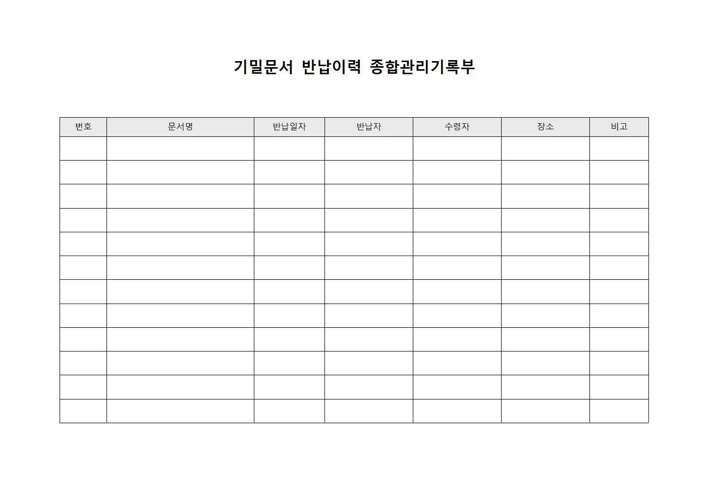 기밀문서 반납이력 종합관리기록부 서식