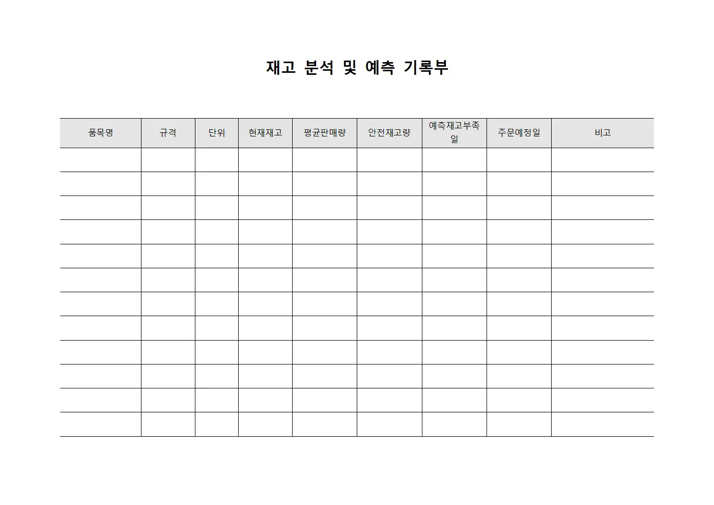 재고 분석 및 예측 기록부