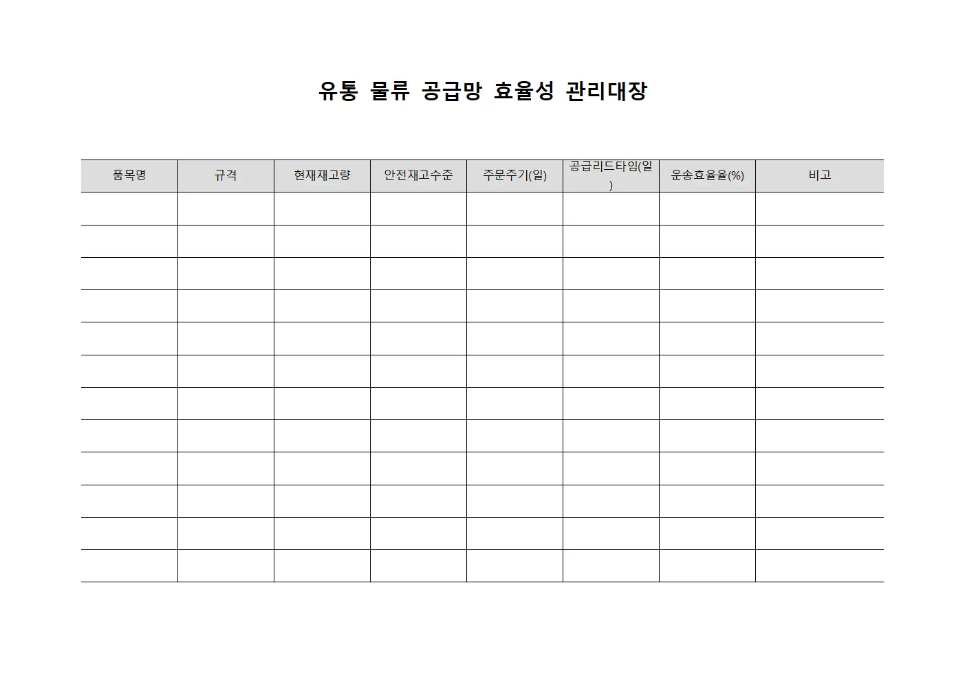 유통 물류 공급망 효율성 관리대장 템플릿