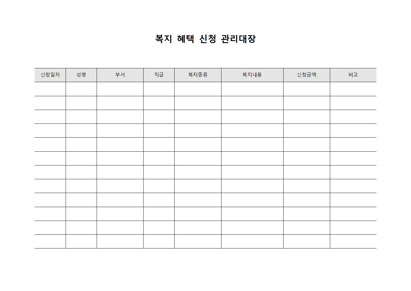 복지 혜택 신청 관리대장