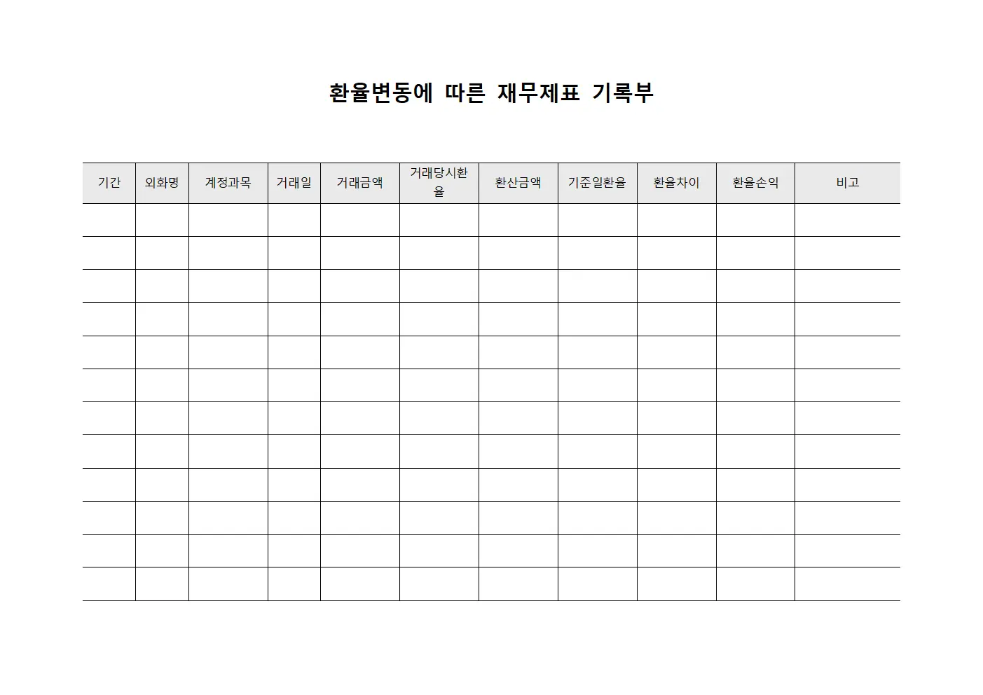 환율변동에 따른 재무제표 기록부