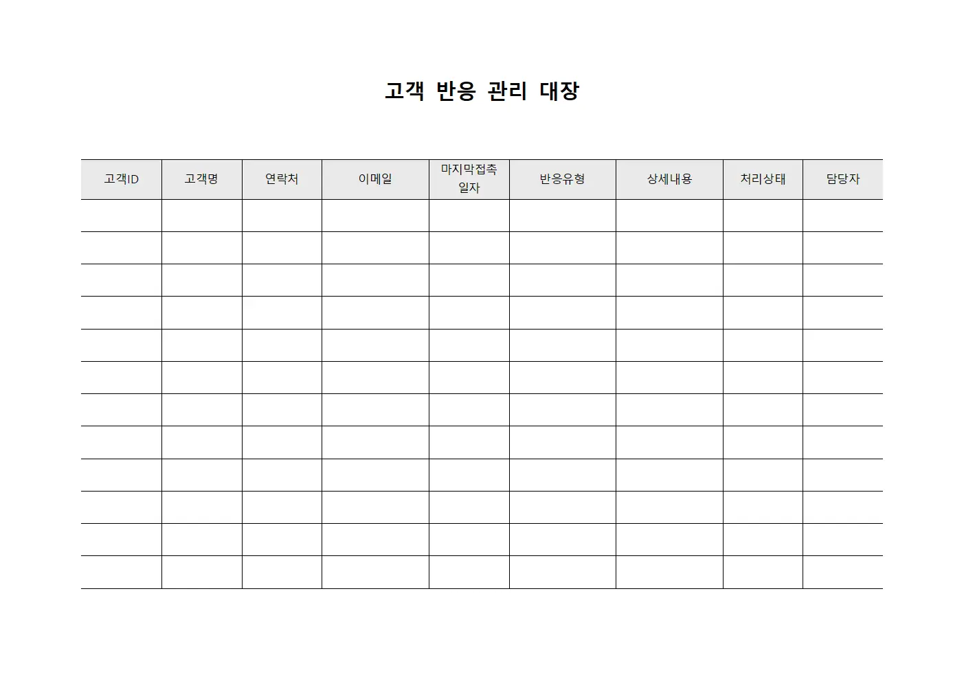 고객 반응 관리 대장 서식.양식