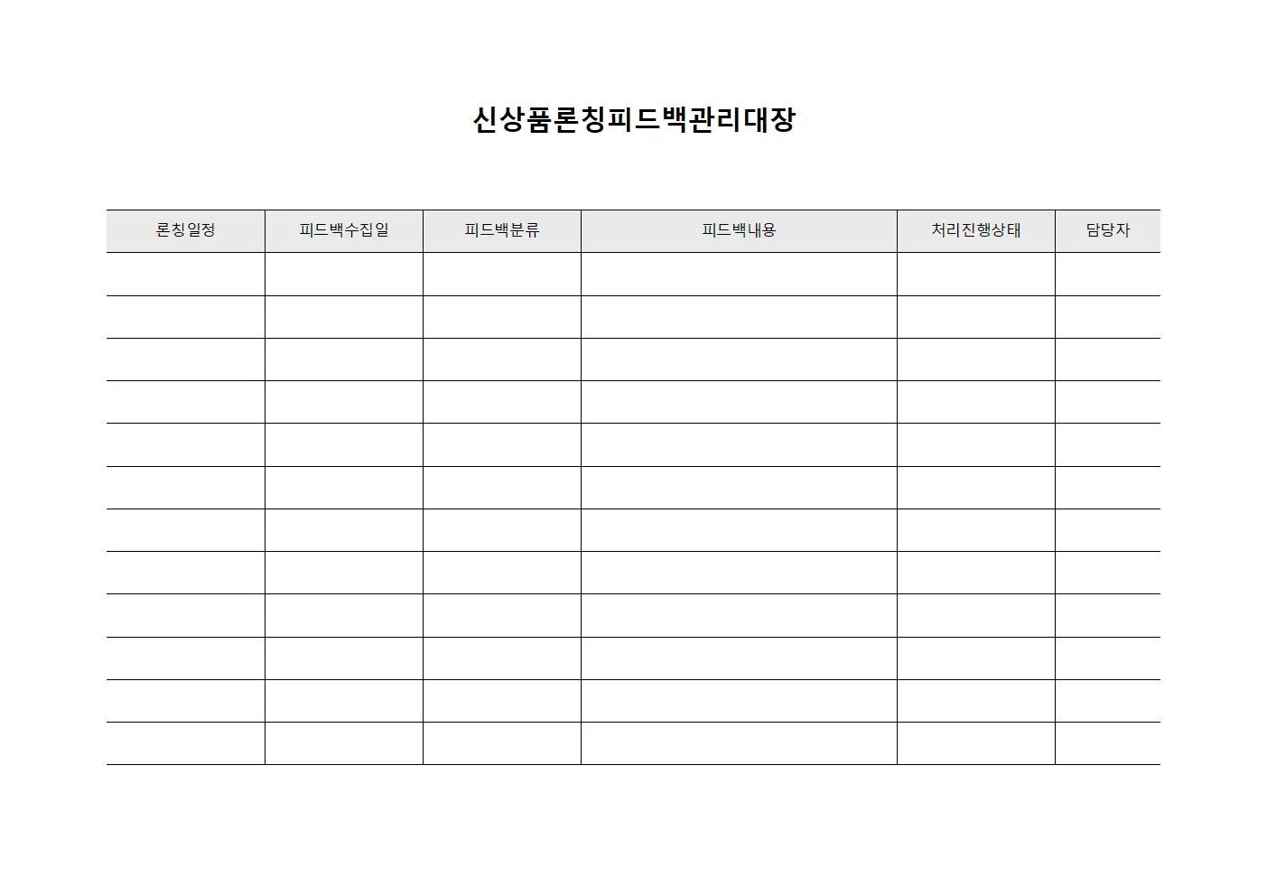 신상품론칭피드백관리대장