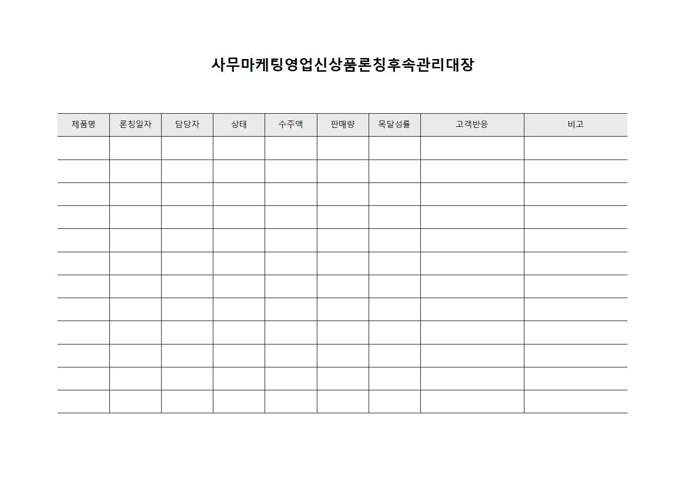 사무마케팅영업신상품론칭후속관리대장