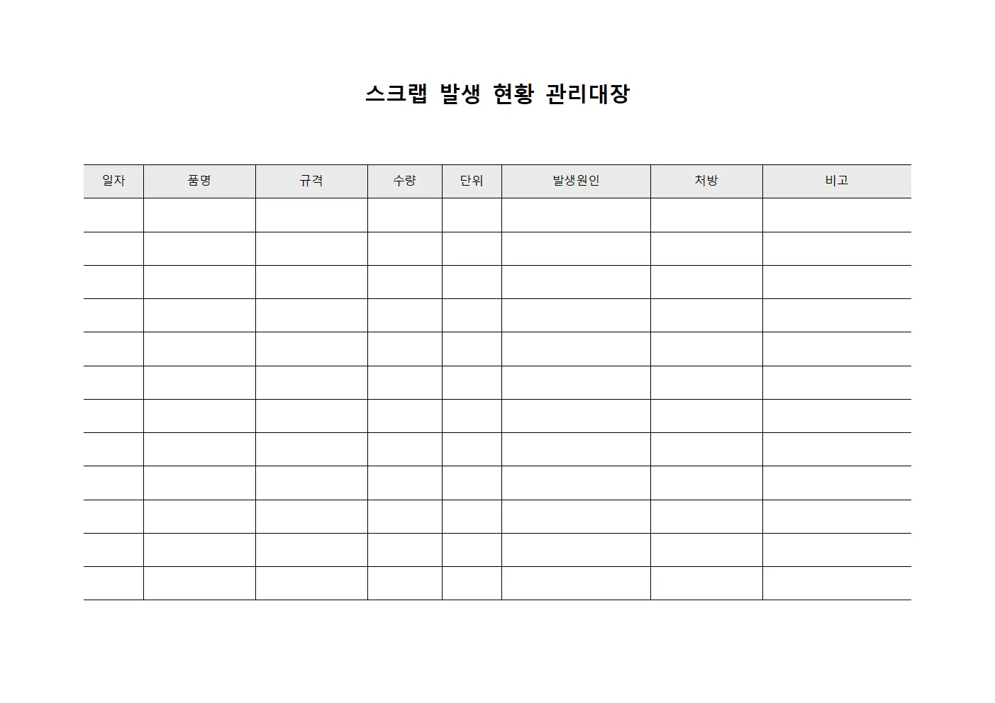 스크랩 발생 현황 관리대장 문서.양식