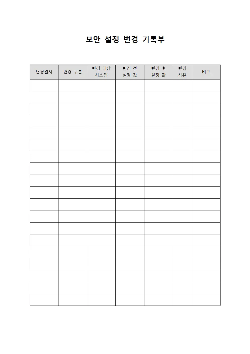 보안 설정 변경 기록부