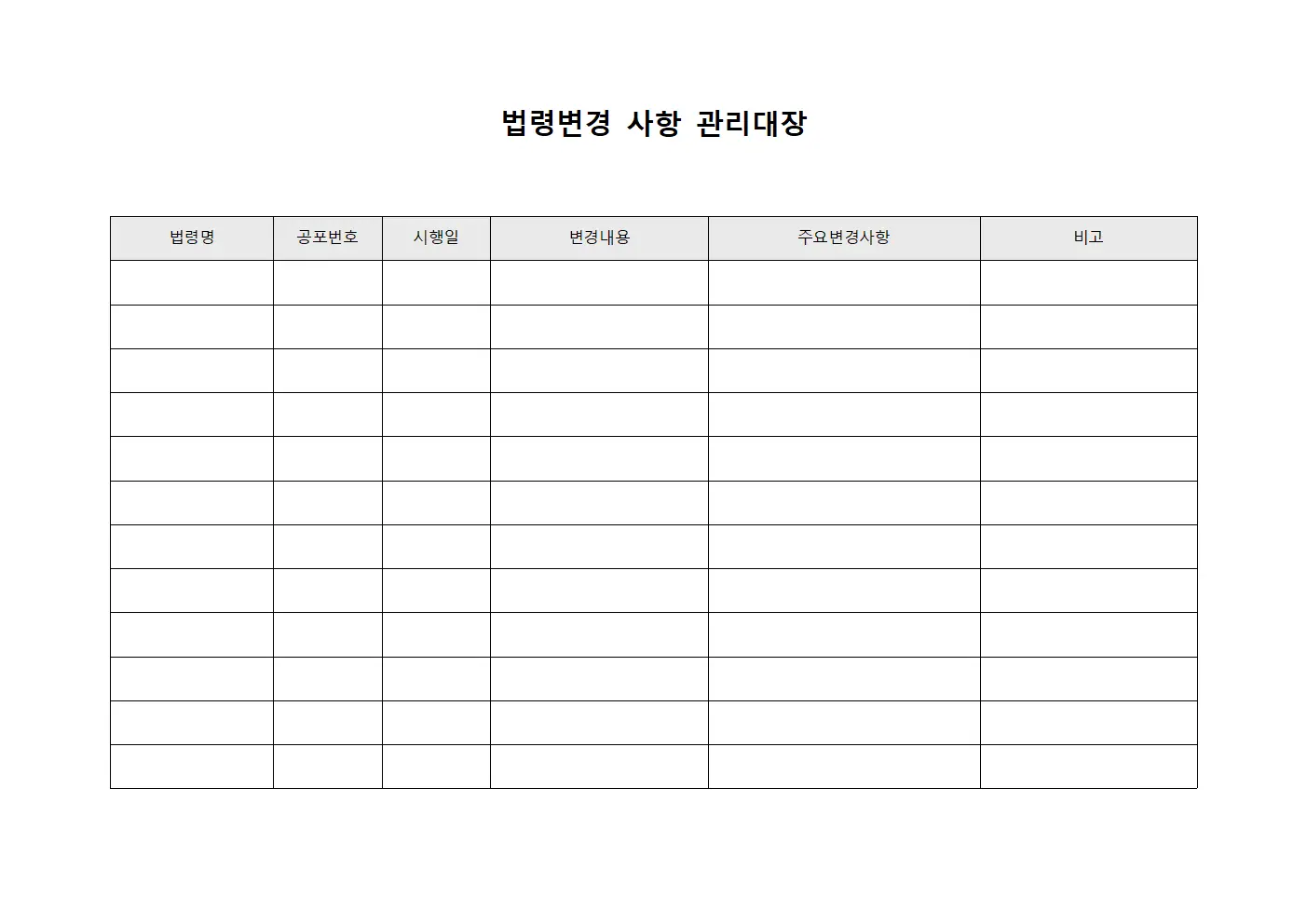 법령변경 사항 관리대장