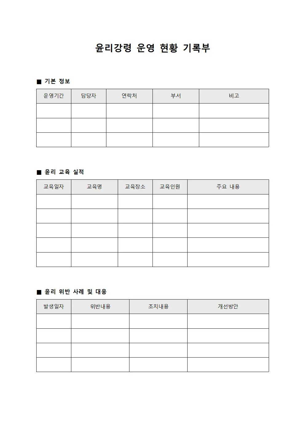 윤리강령 운영 현황 기록부