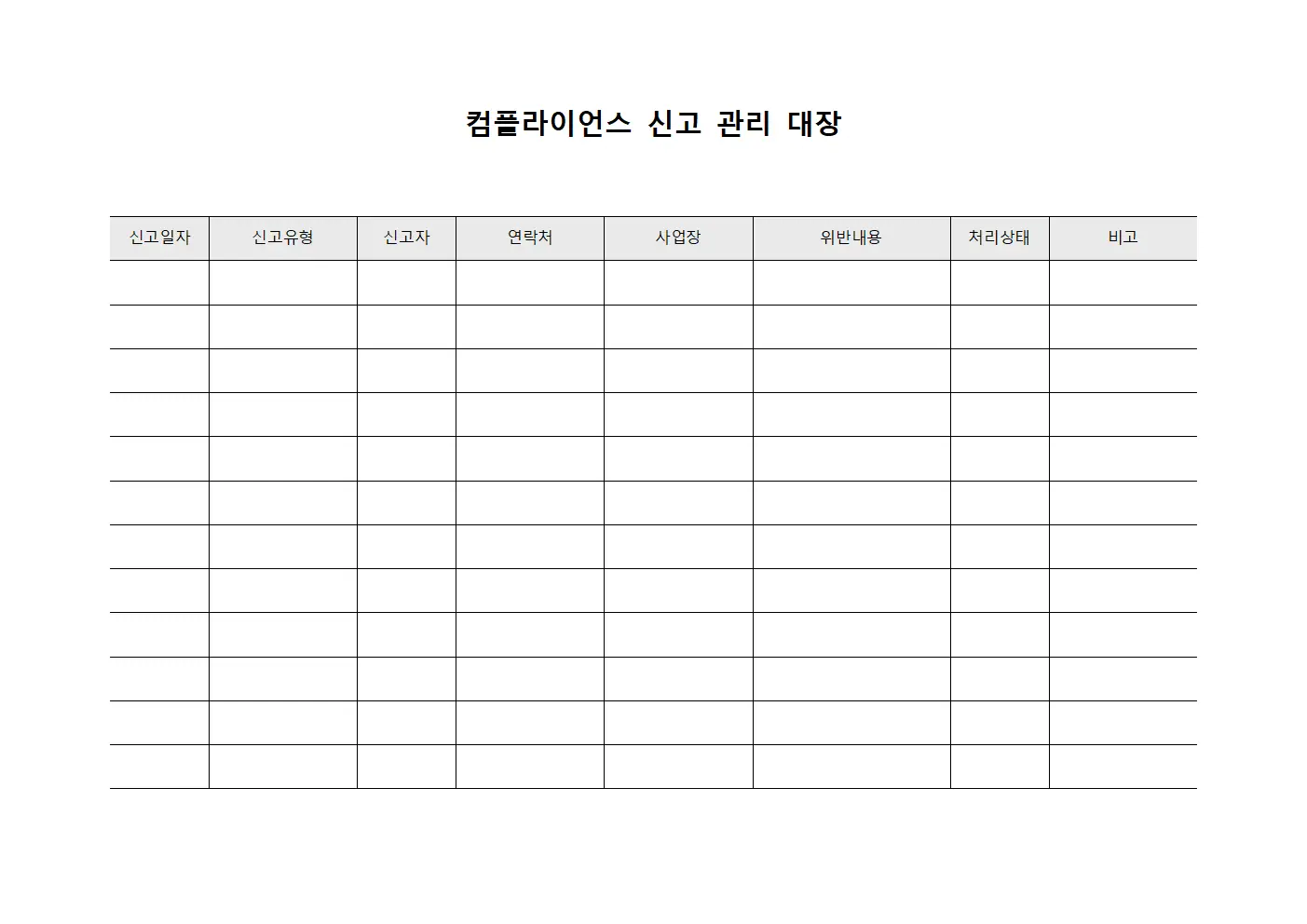 컴플라이언스 신고 관리 대장