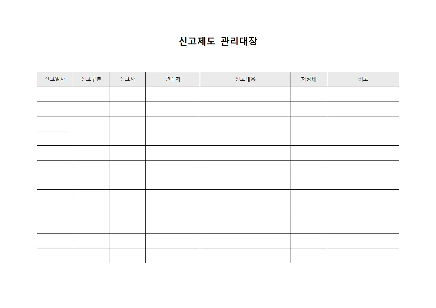 신고제도 관리대장