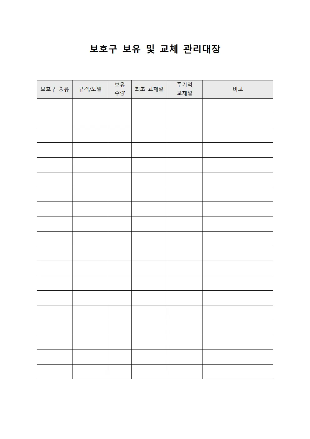 보호구 보유 및 교체 관리대장