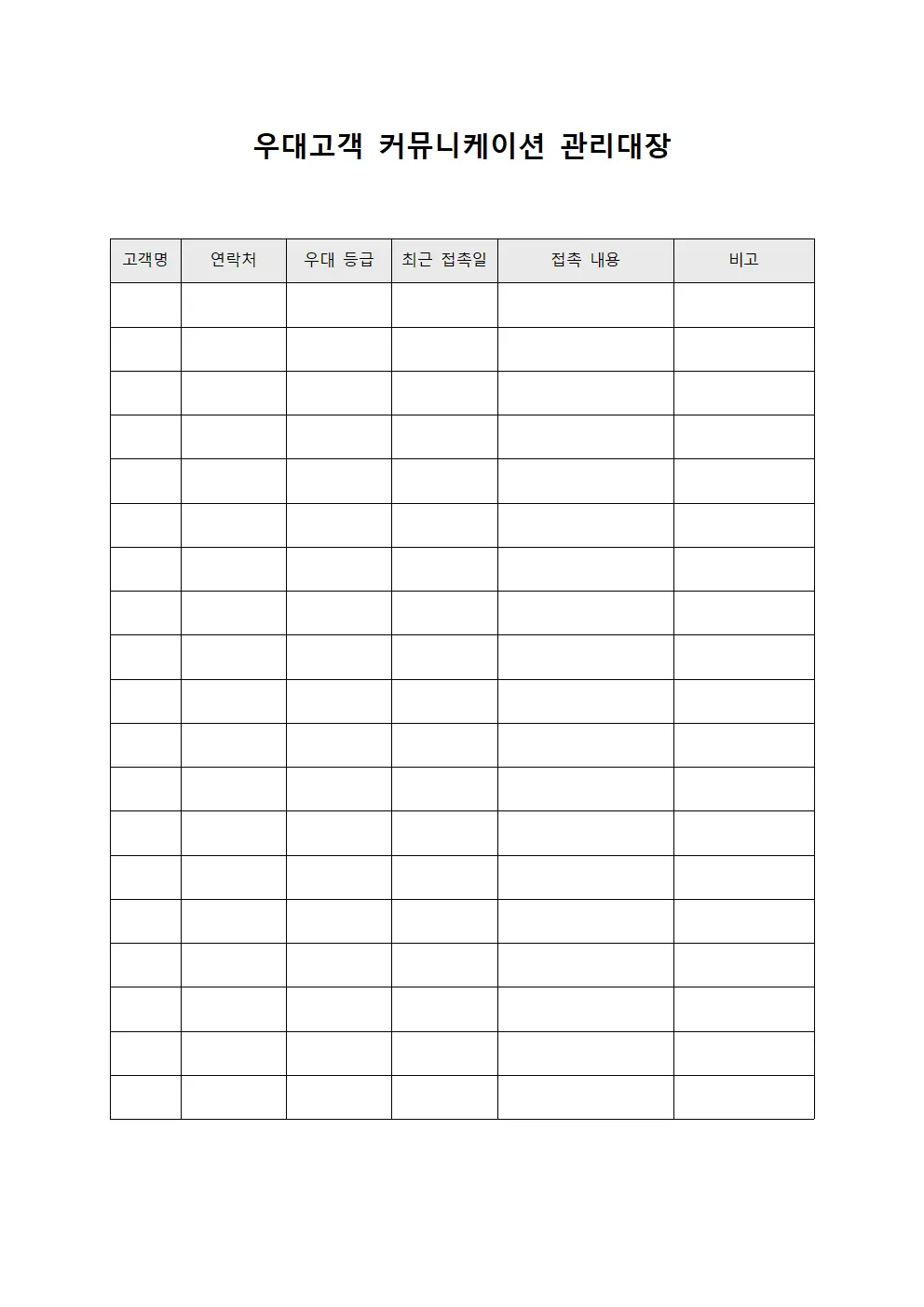 우대고객 커뮤니케이션 관리대장 문서양식