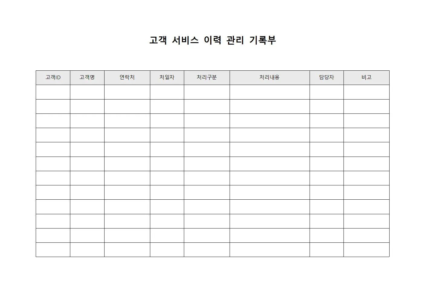 고객 서비스 이력 관리 기록부