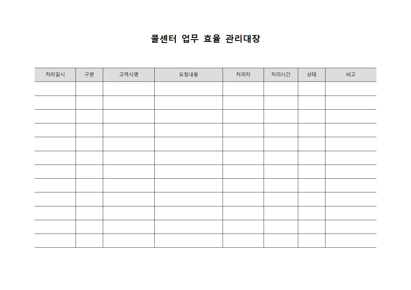 콜센터 업무 효율 관리대장