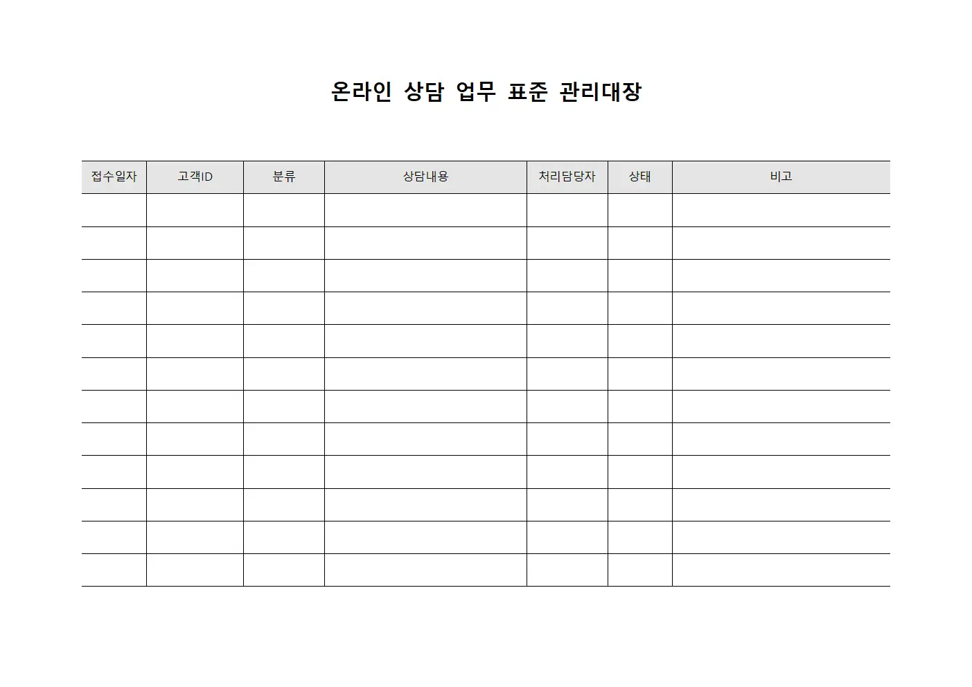 온라인 상담 업무 표준 관리대장