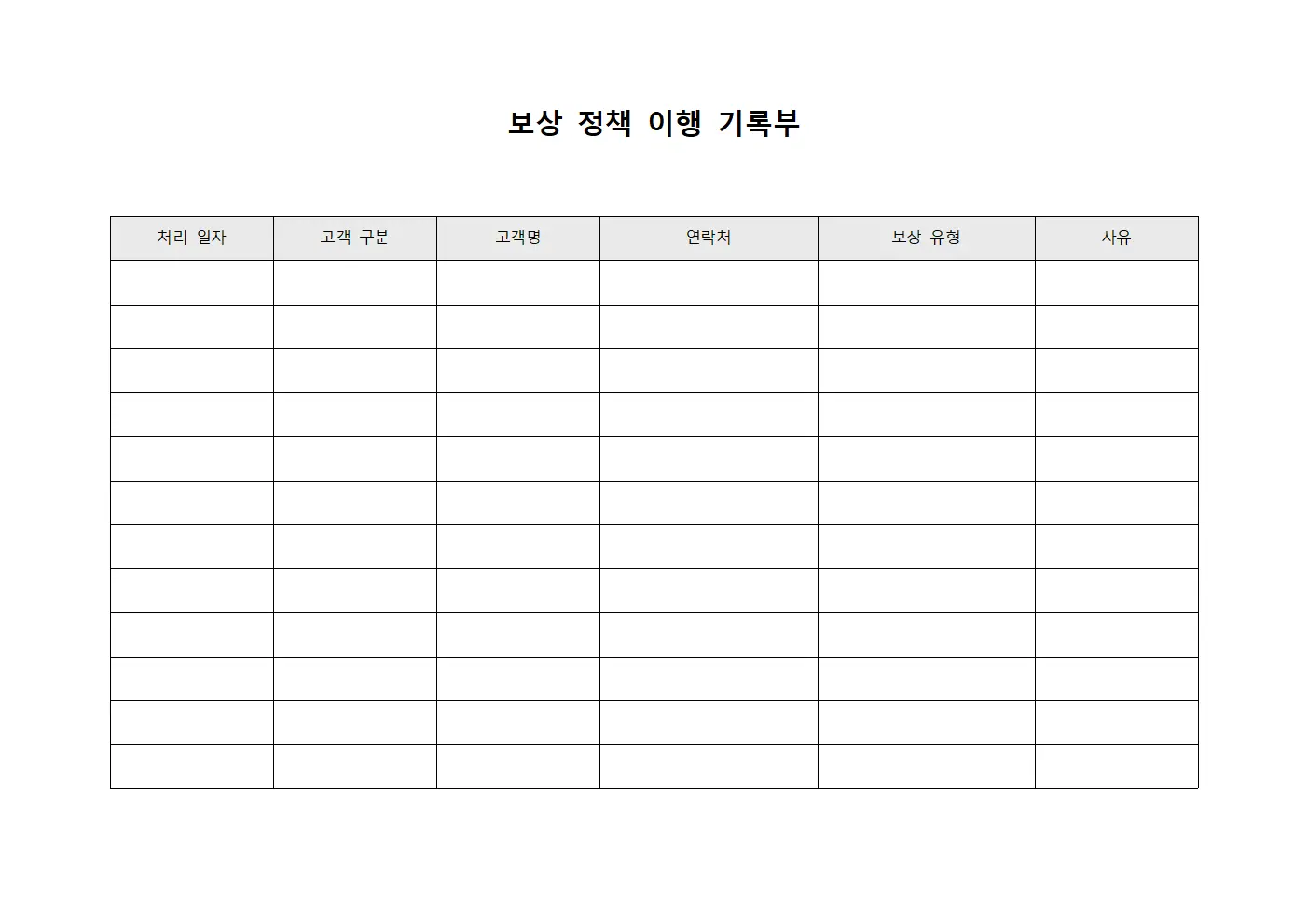 보상 정책 이행 기록부 문서.양식