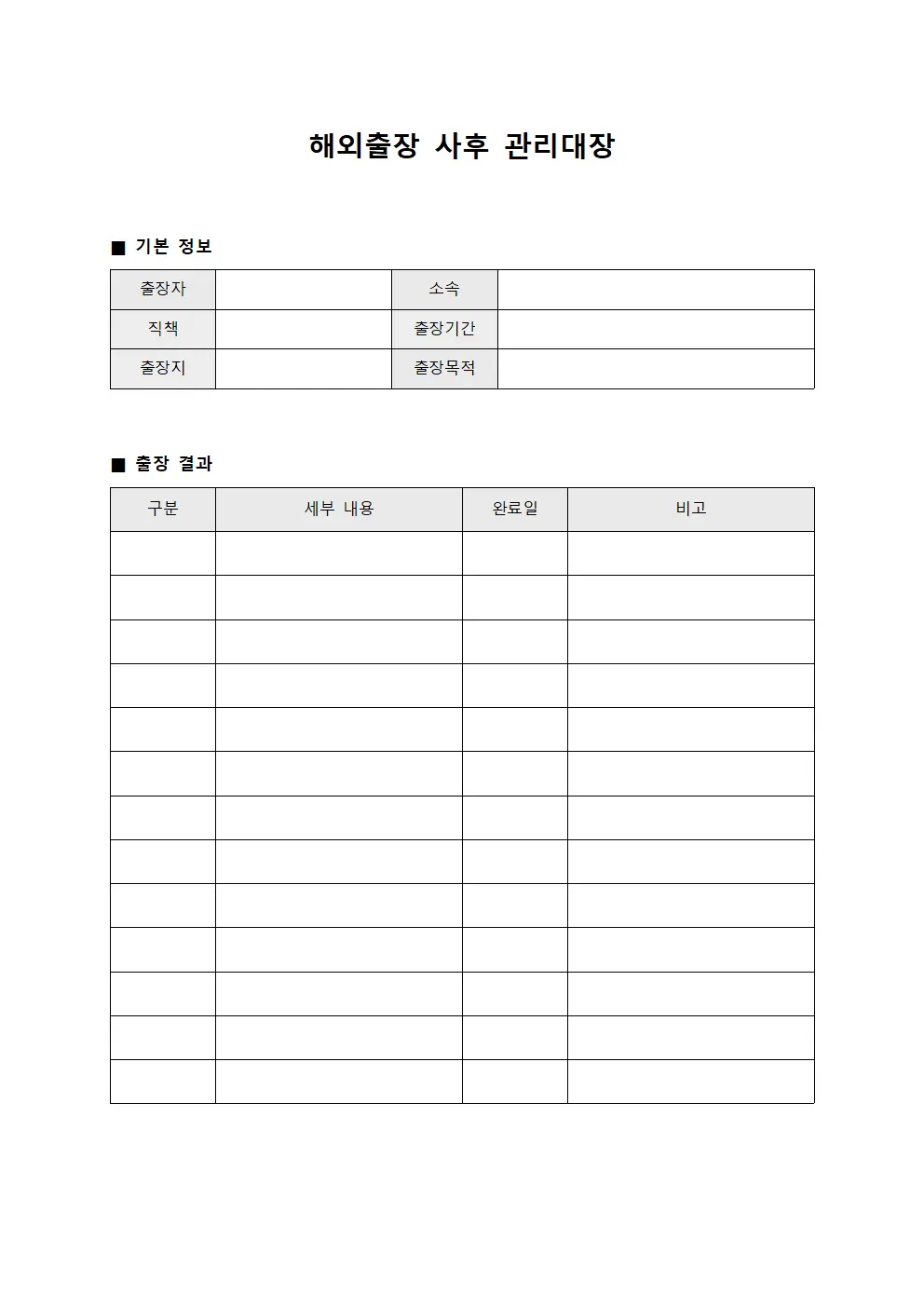 해외출장 사후 관리대장
