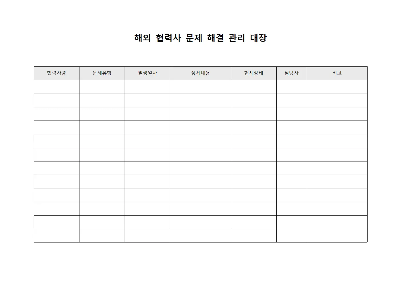 해외 협력사 문제 해결 관리 대장