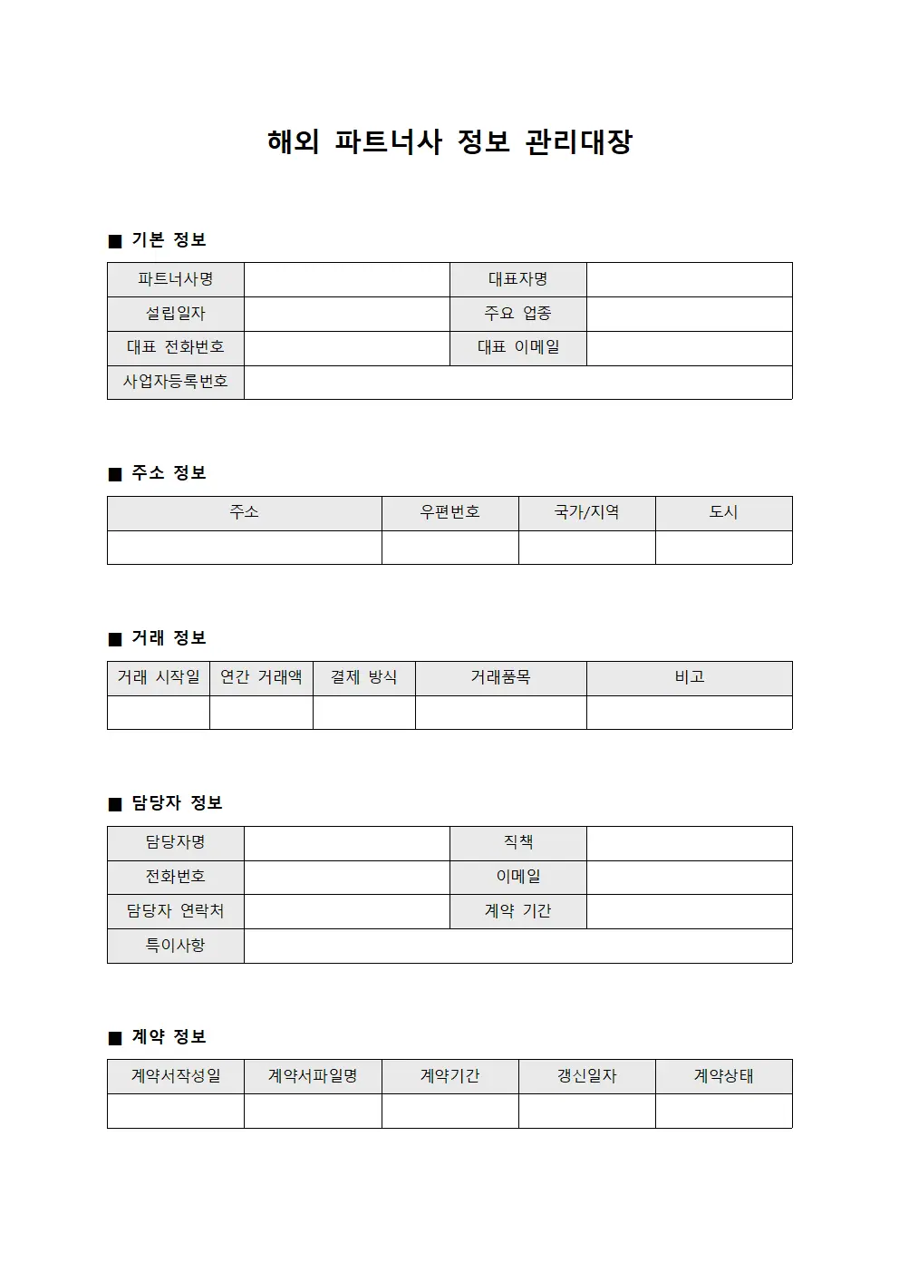 해외 파트너사 정보 관리대장