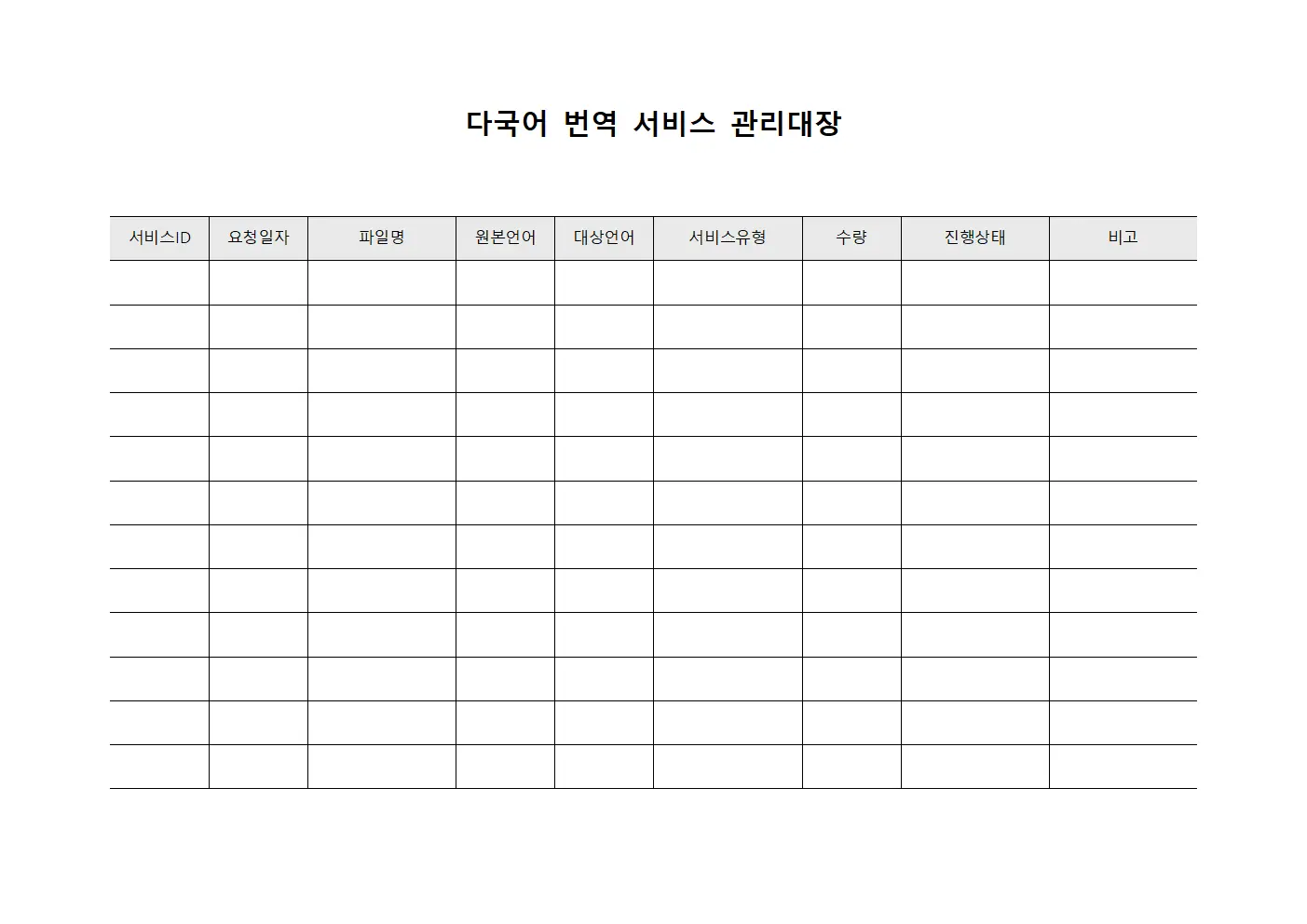 다국어 번역 서비스 관리대장