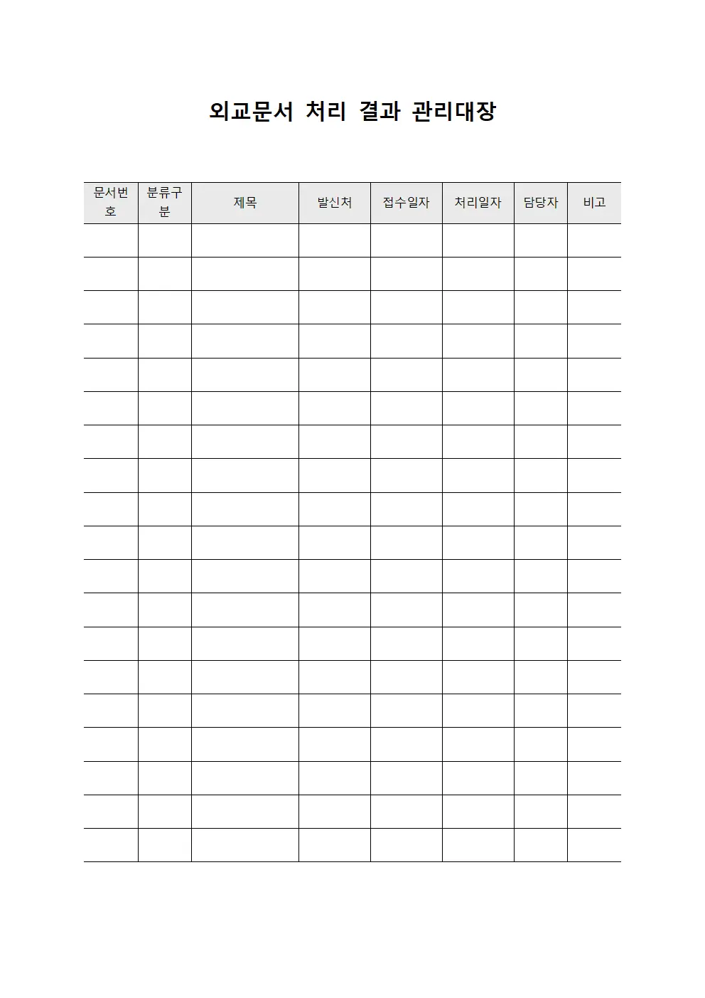 외교문서 처리 결과 관리대장