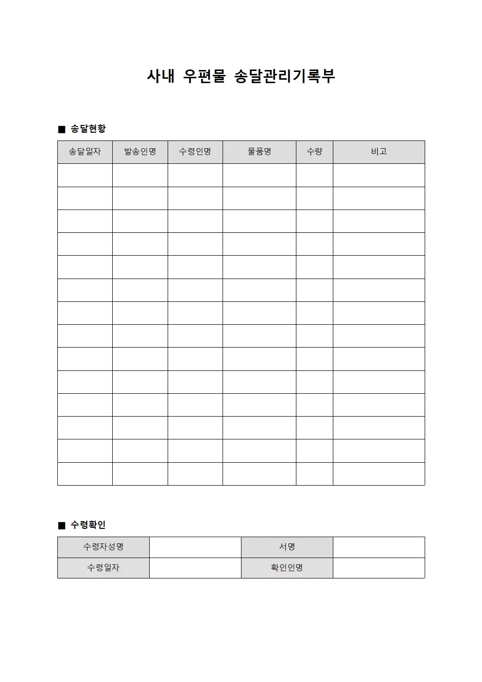 사내 우편물 송달관리기록부