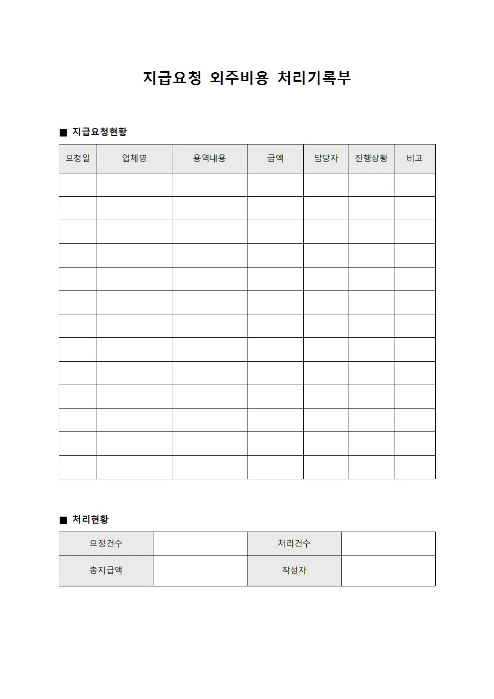 지급요청 외주비용 처리기록부 서식문서