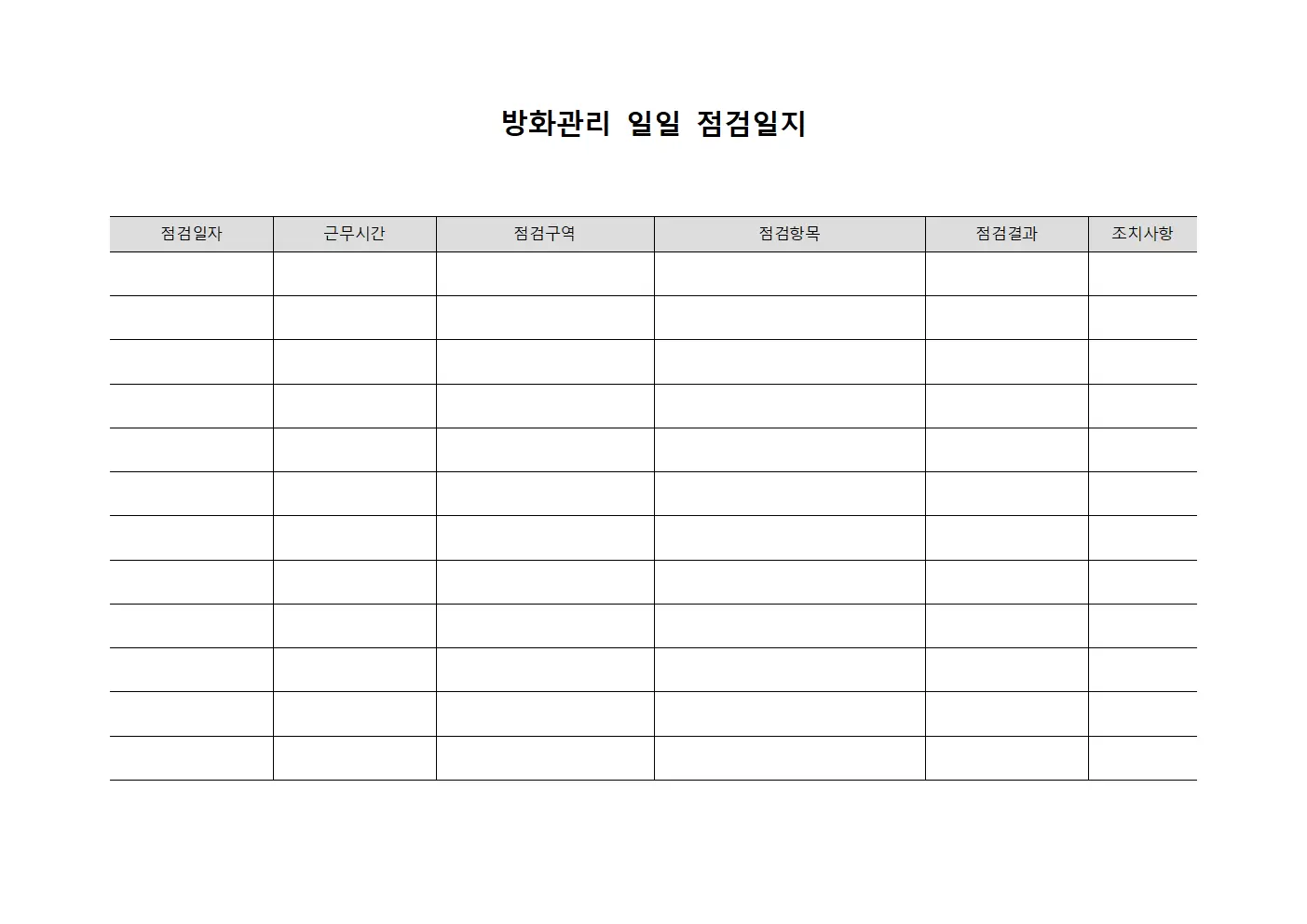 안전 점검 일일 운영 대장 템플릿