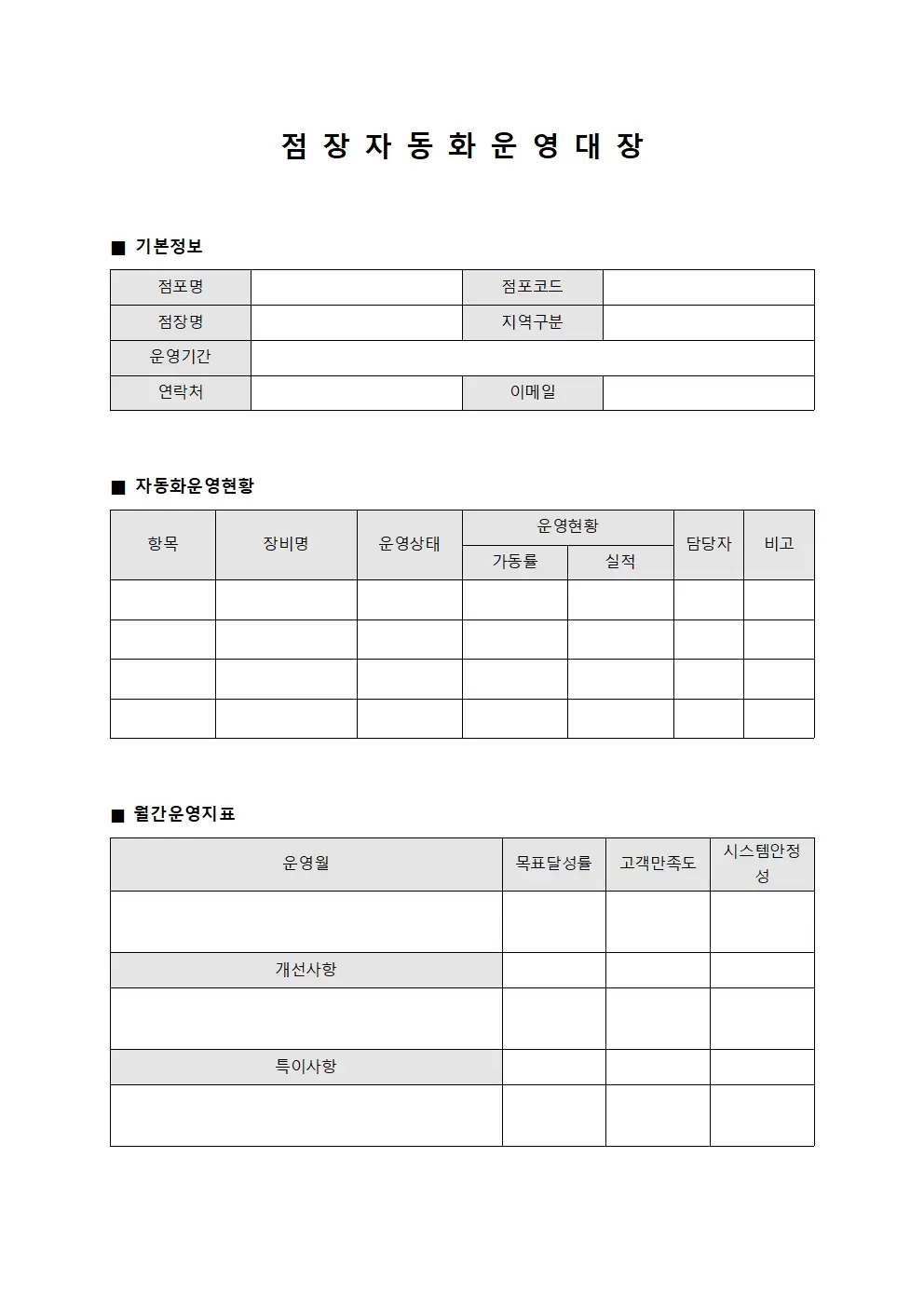 점장 자동화 운영대장