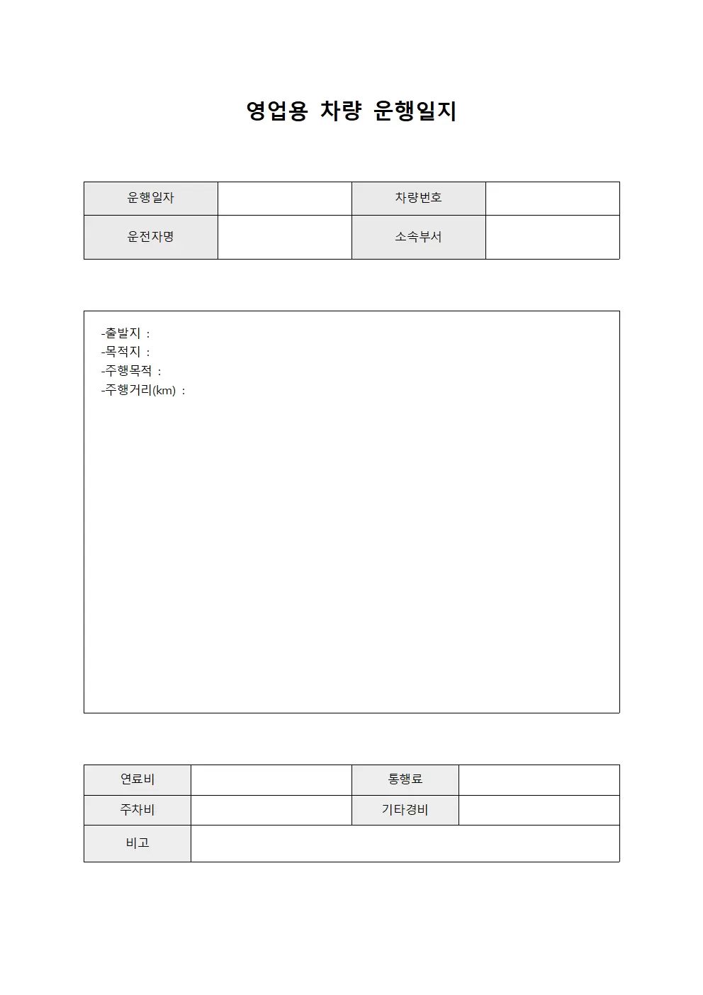 일일 영업용차량 운행일지 서식