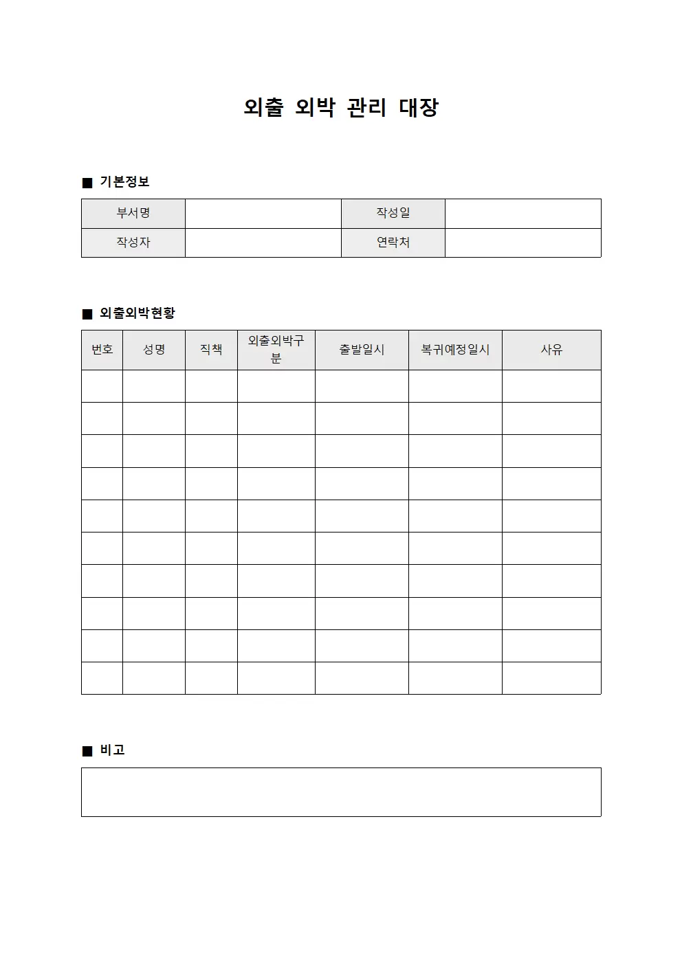 외출외박관리대장 - 운영