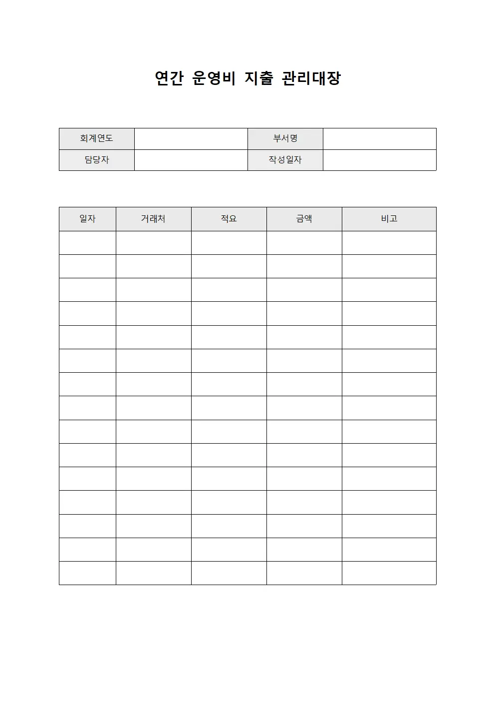 연간운영비 지출결의서관리대장