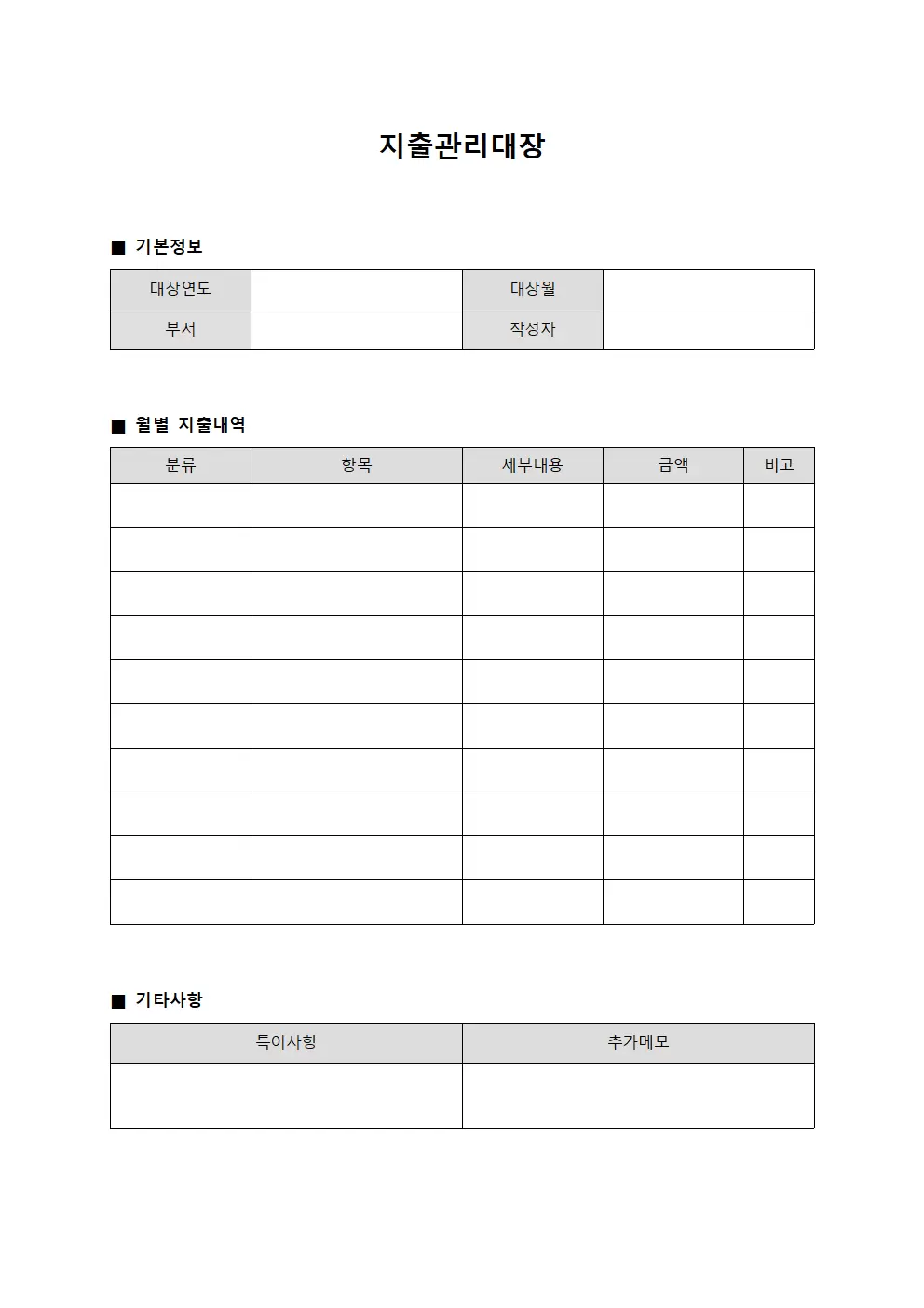지출관리대장 - 월별운영비용