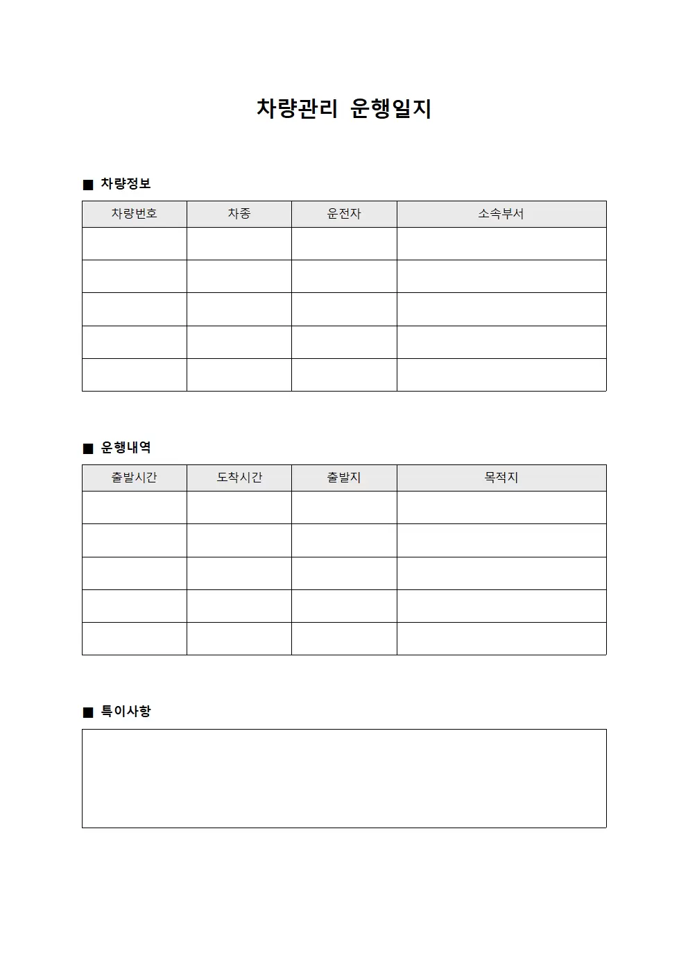 차량관리운행일지 일일운영현황 템플릿
