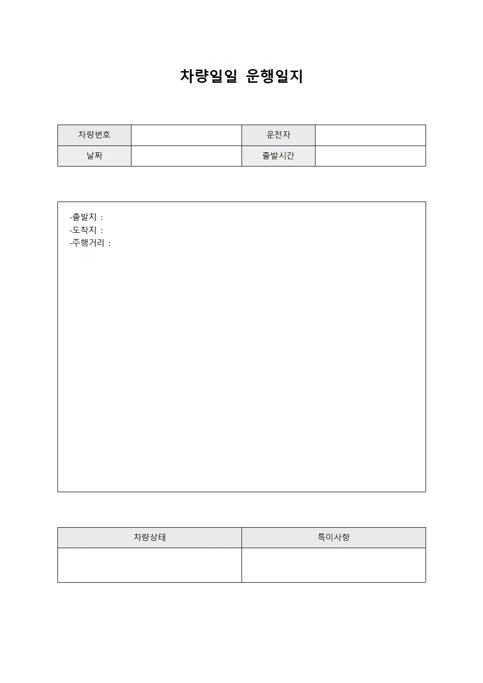 운영 차량일일운행일지 현황 양식