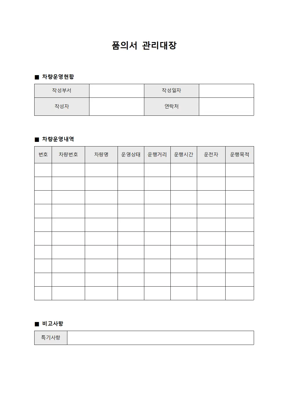 품의서관리대장 (차량운영 현황)
