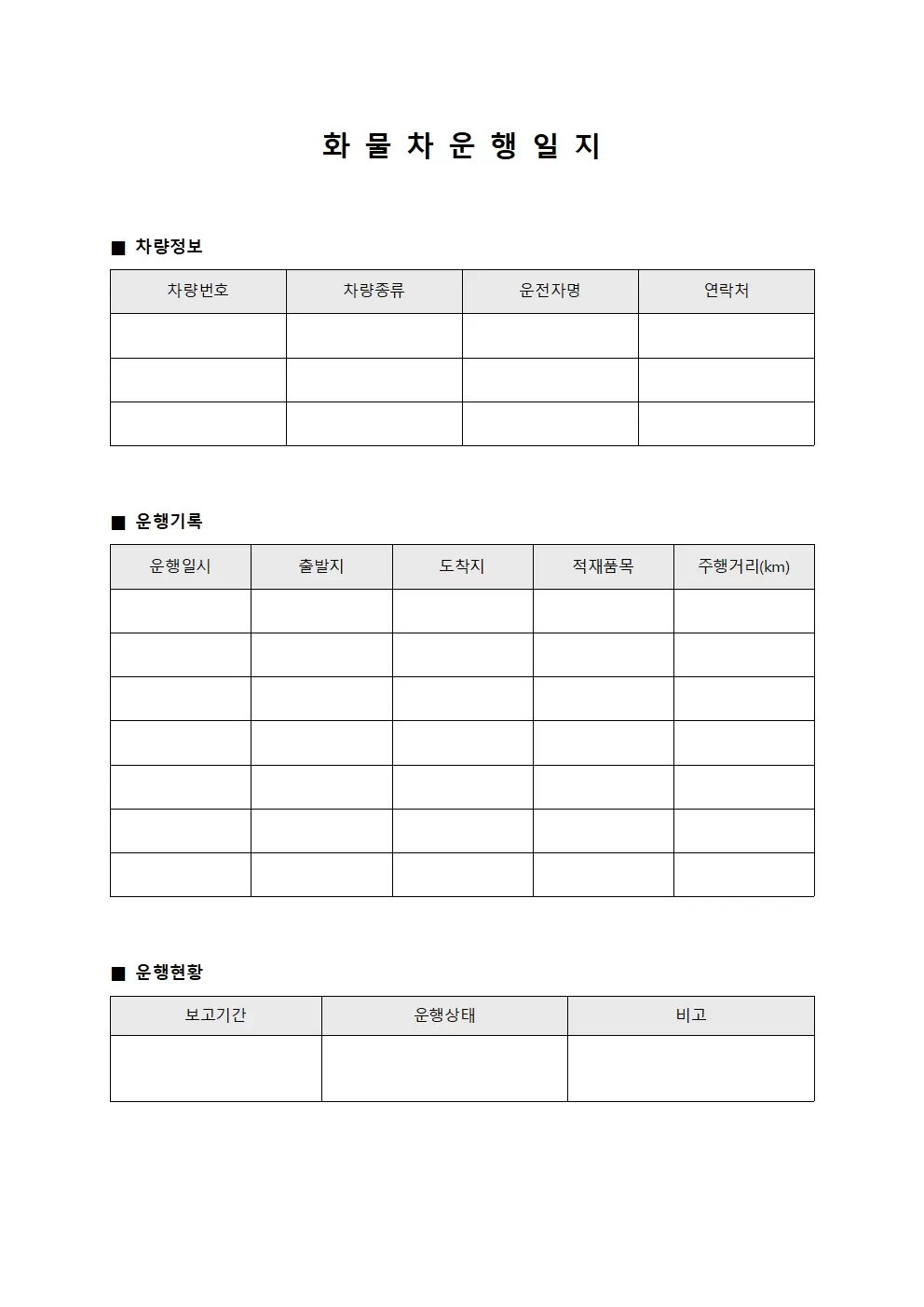 차량 이용 현황 운행일지 보고