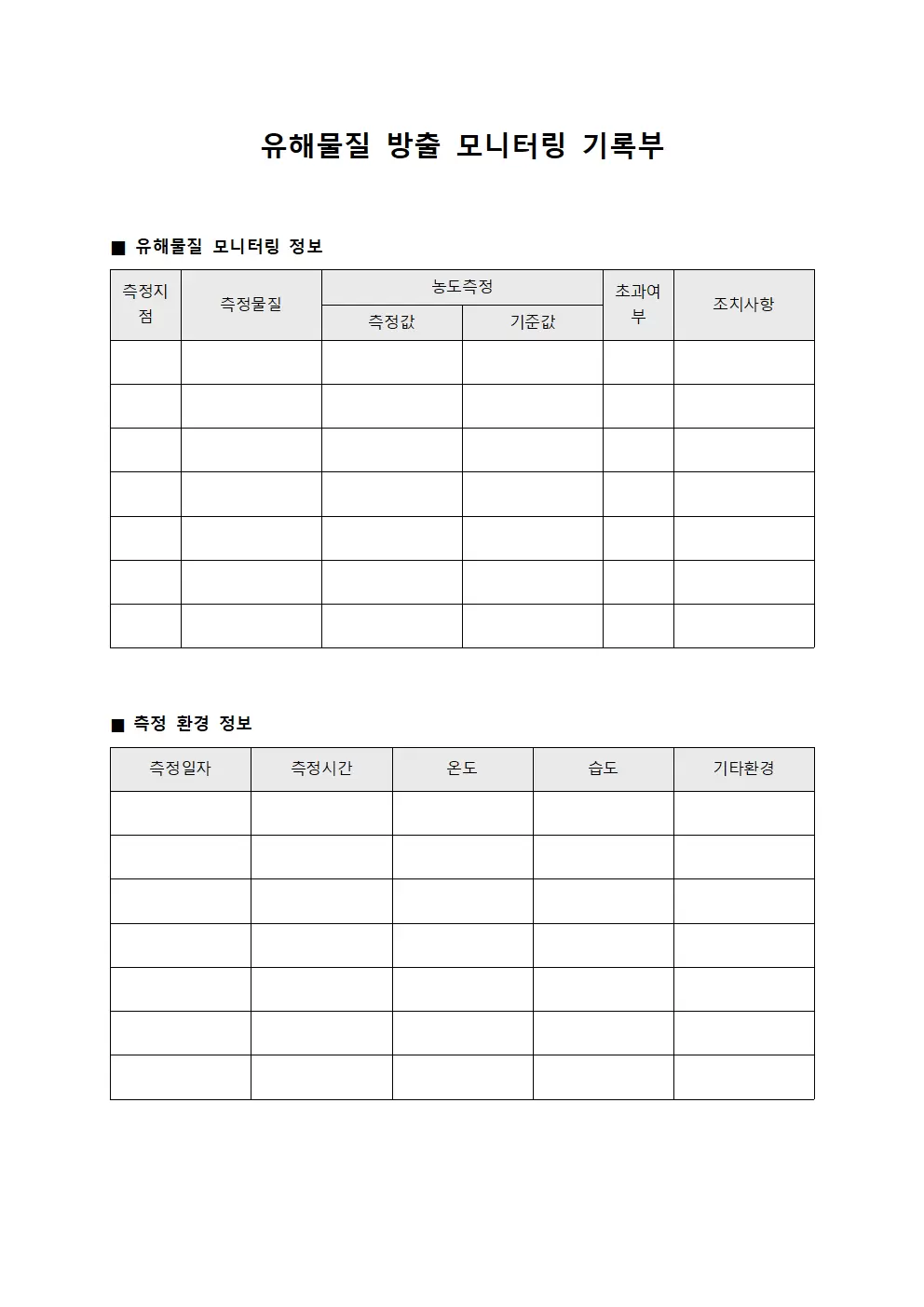 유해물질 방출 모니터링 기록부