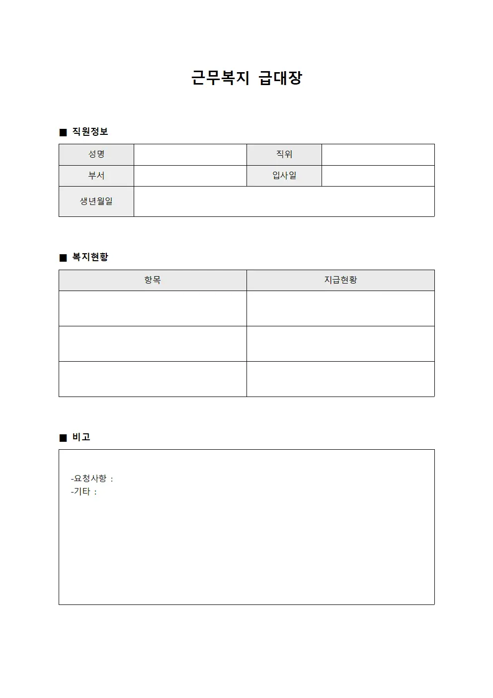 근무복지급대장 (조직 운영현황)