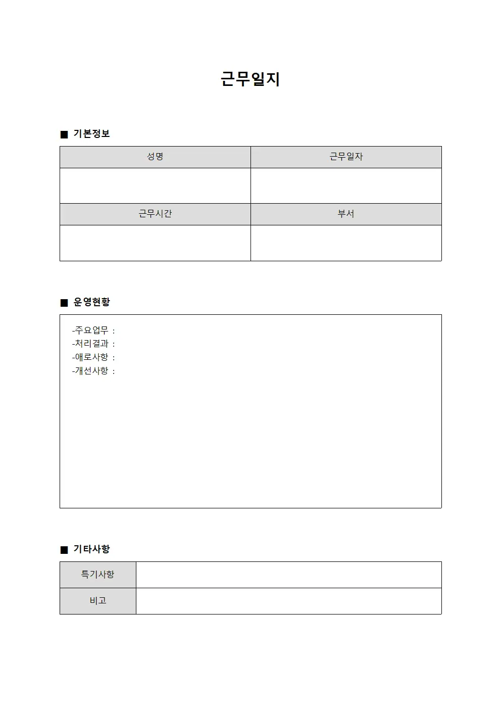근무일지 (운영현황 보고서)
