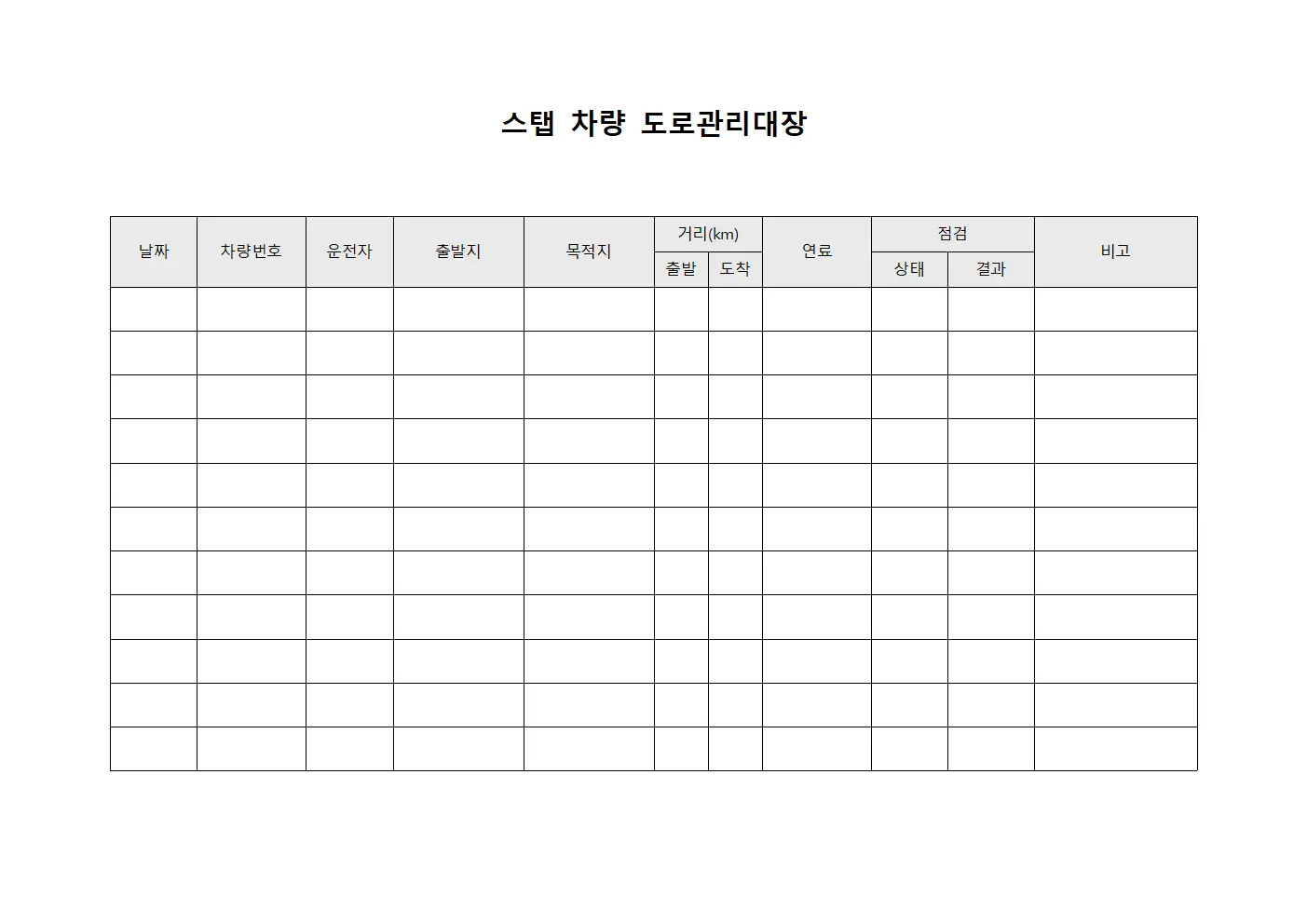 스탭차량운영점검 도로관리대장 서식파일