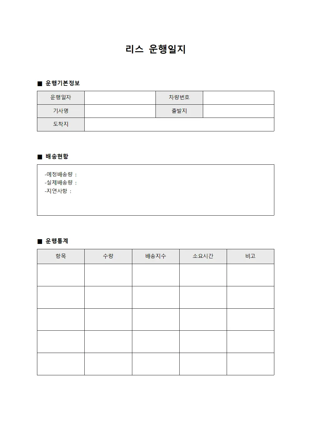 운행일지 운영 배송량 통계
