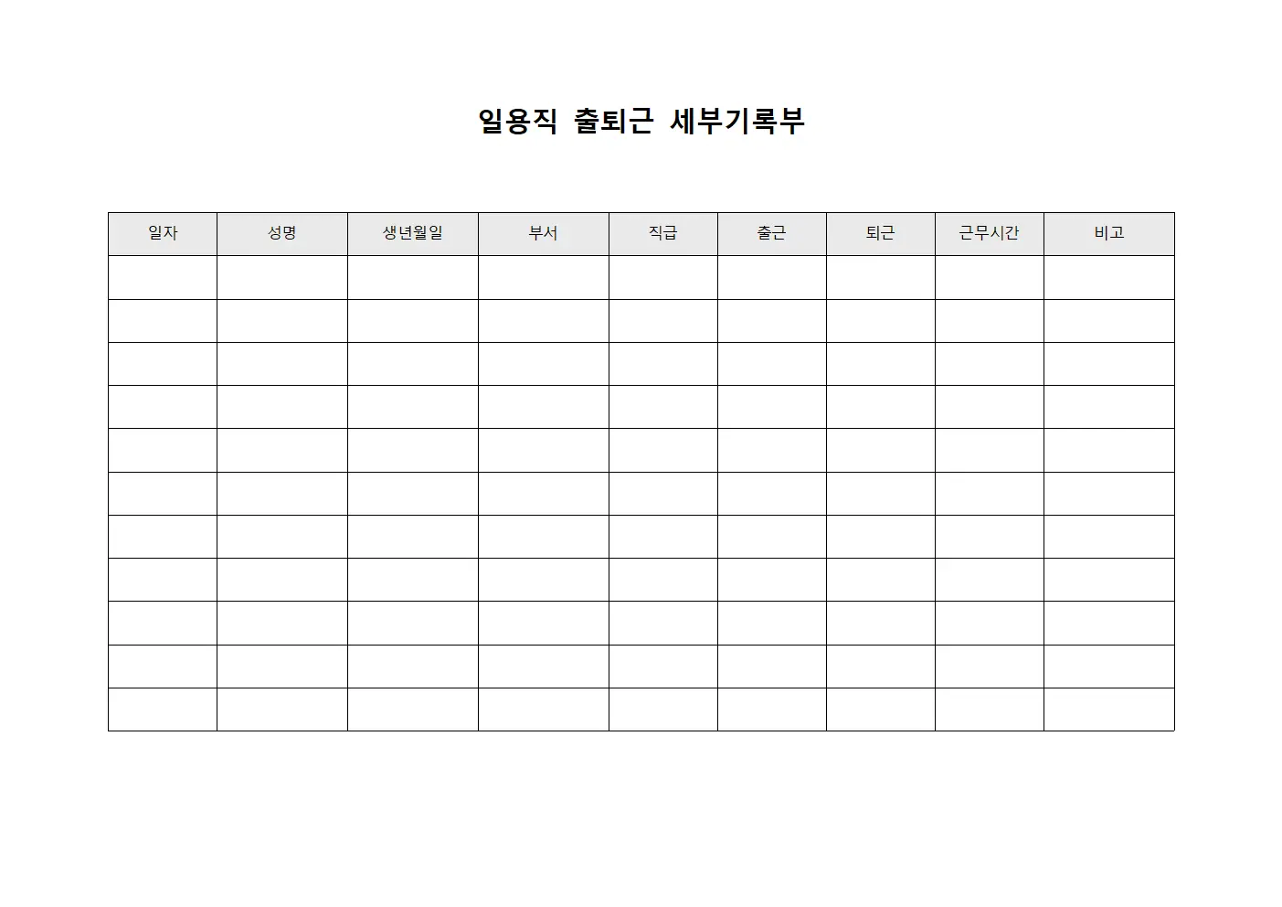 일용직 출퇴근 세부기록부