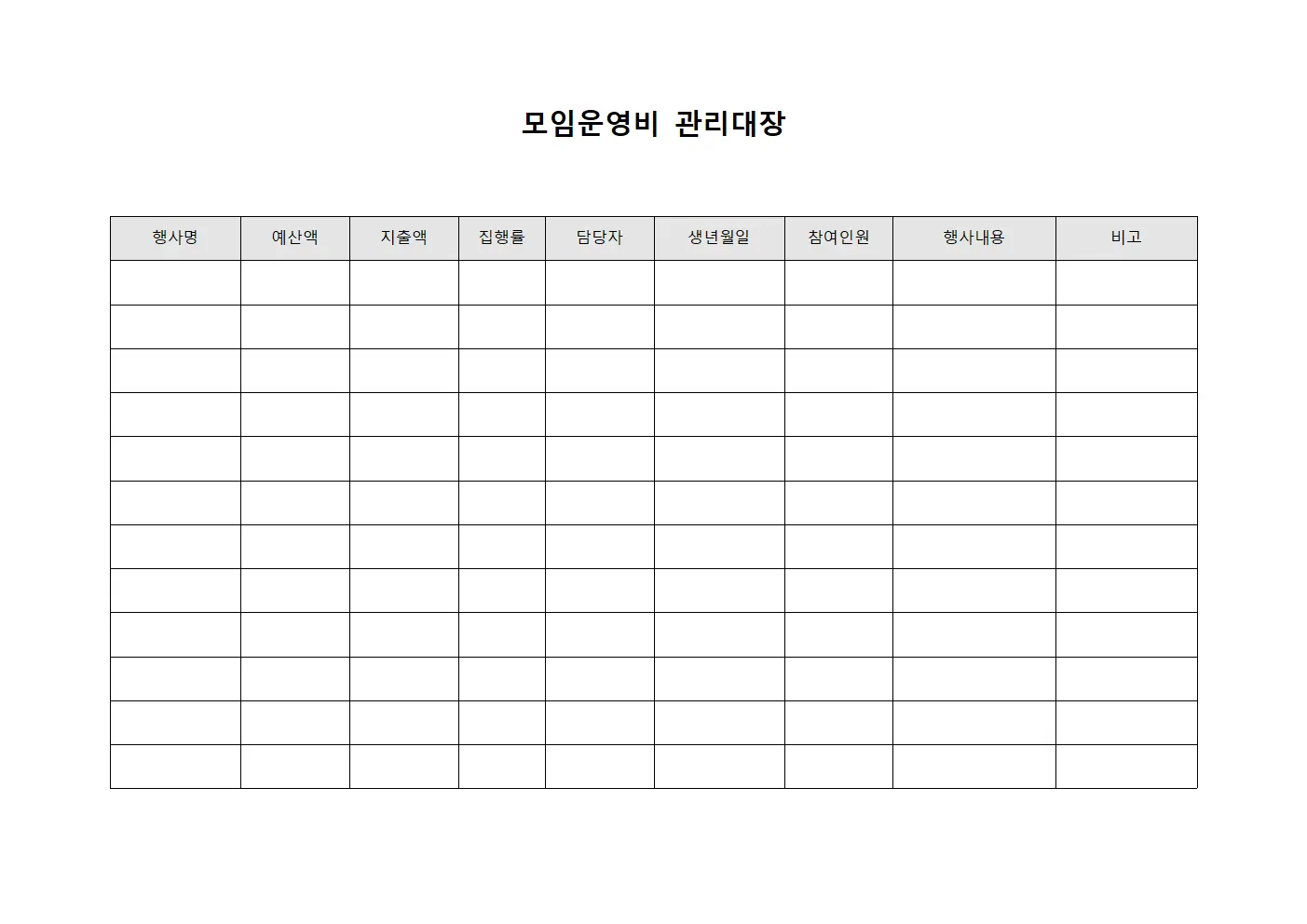 모임운영비관리대장 - 임직원참여행사비