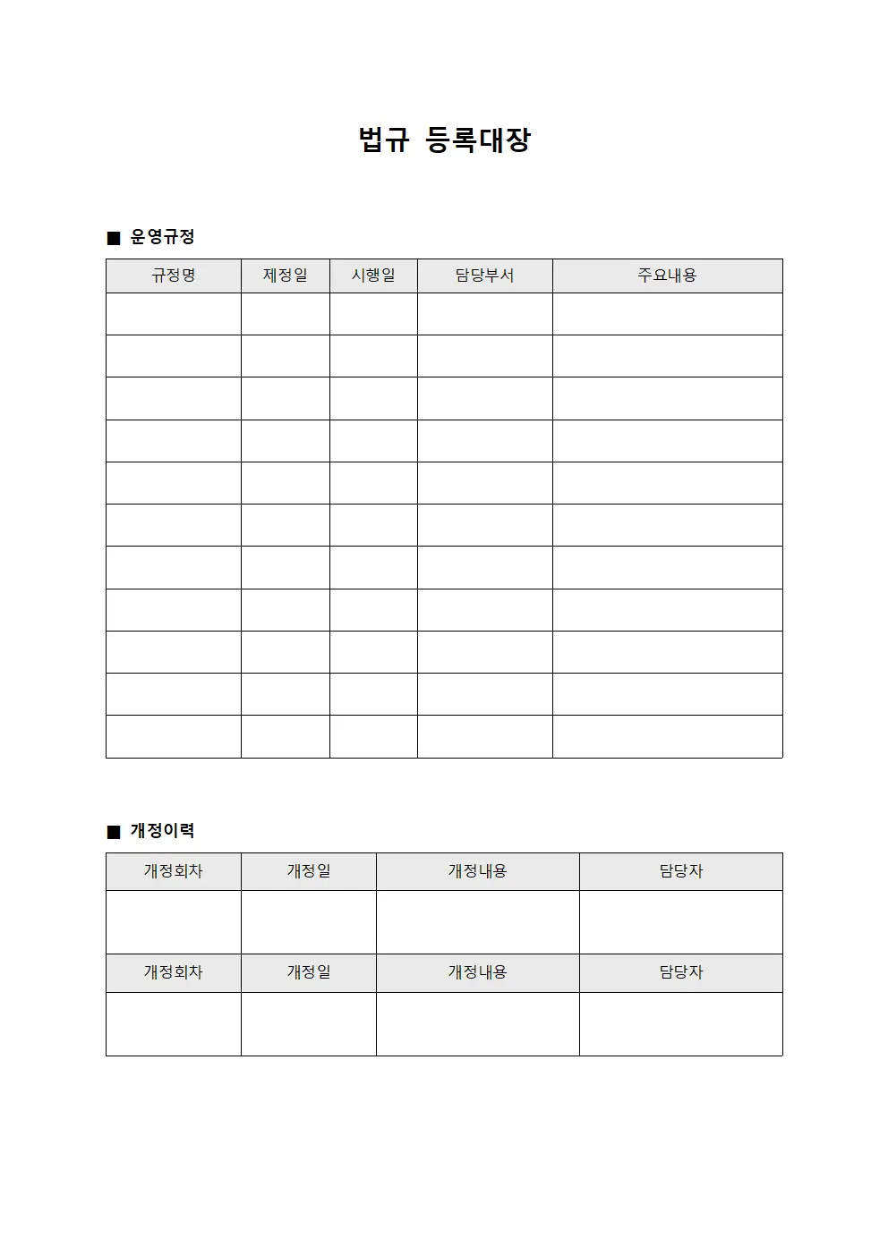 법규등록대장 - 운영규정